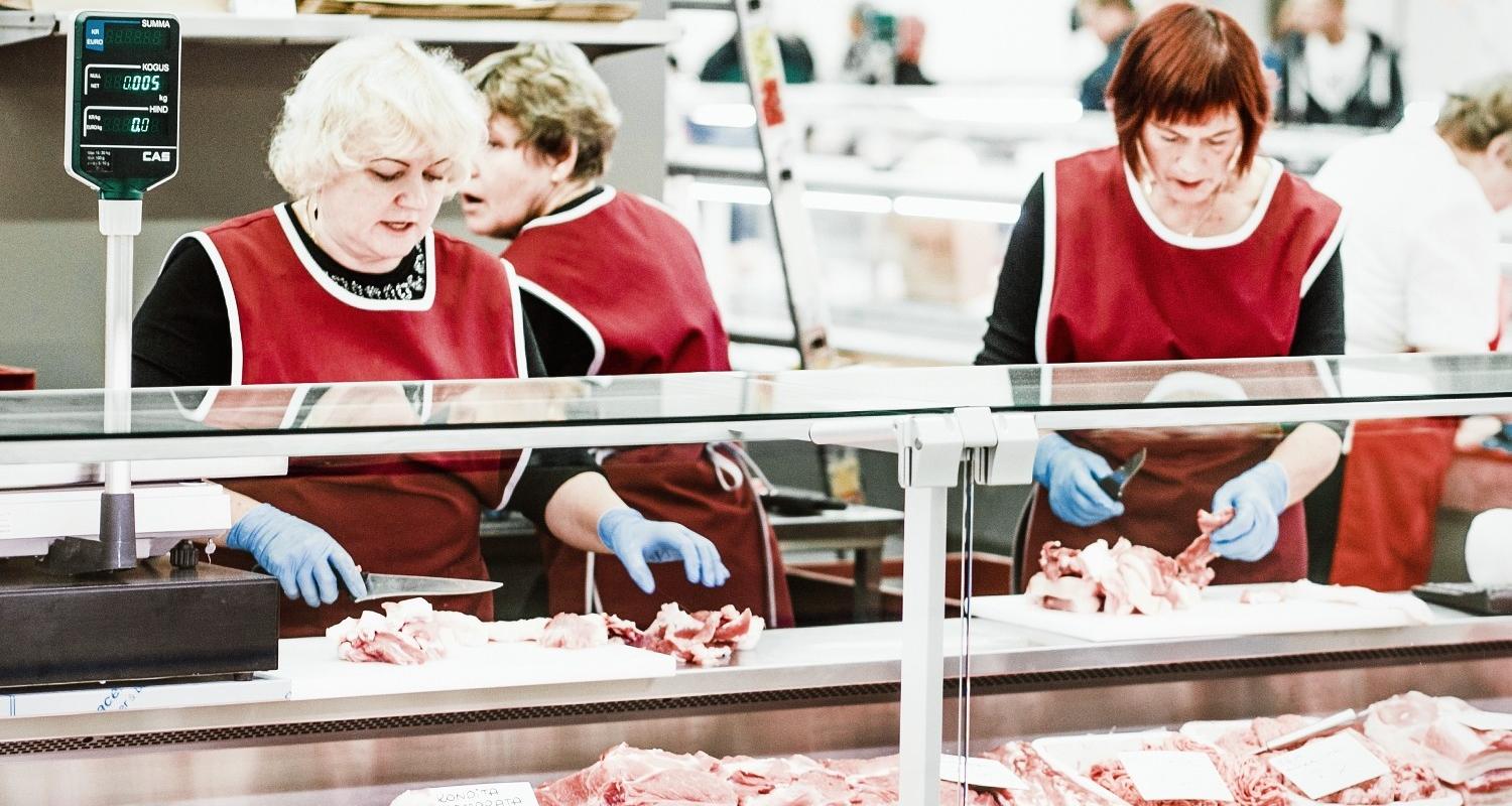 Tartu market hall, meat counter with a rich selection