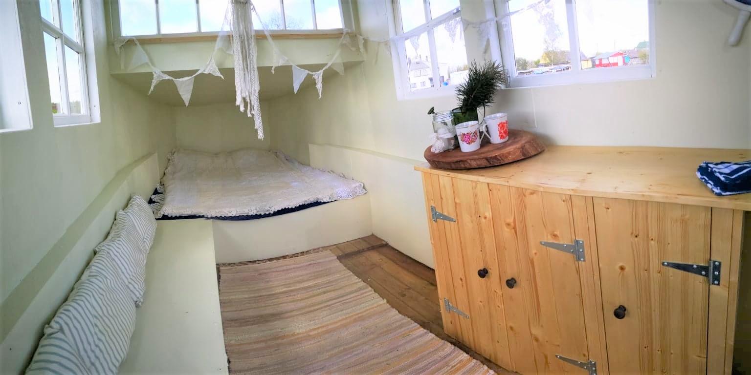 Cosy interior of the sauna boat