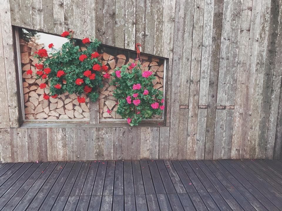 Ilmatsalu Motelli puidusein lillede ja halupuuhunnikuga Tartumaal.