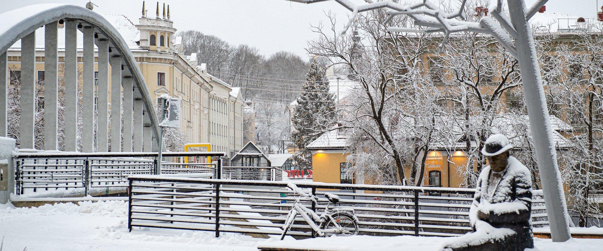 Lydia Koidula and Johann Voldemar Jannsen Memorial Square in winter