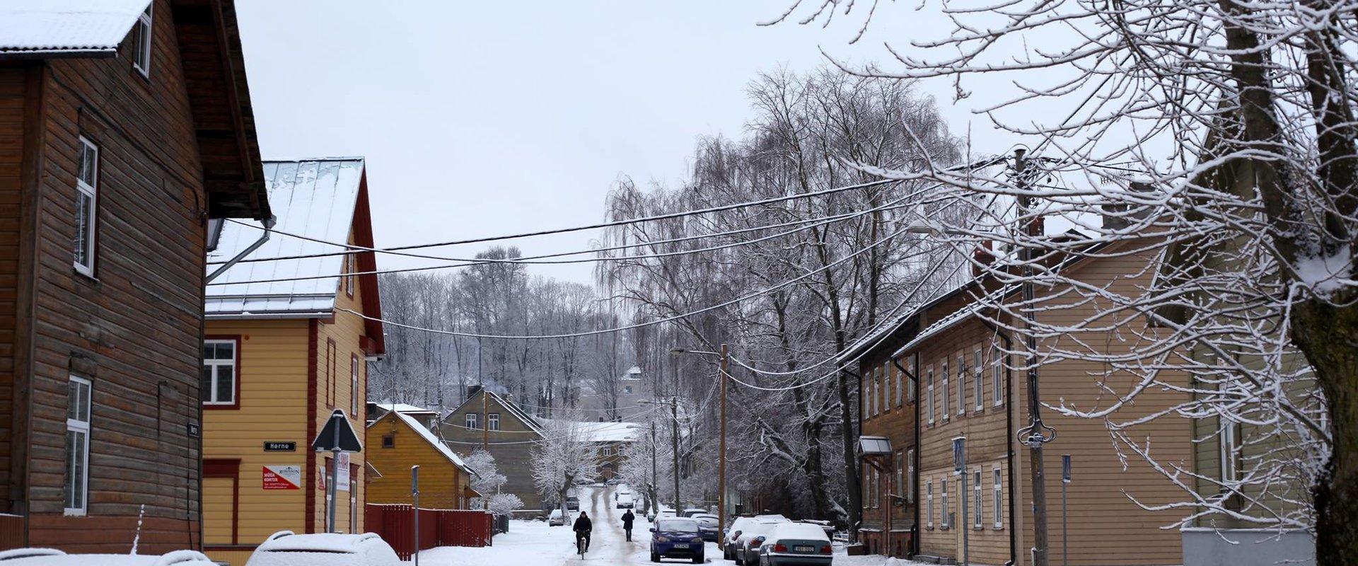 Supilinn - miljööväärtuslik puitlinn lumisel talvel