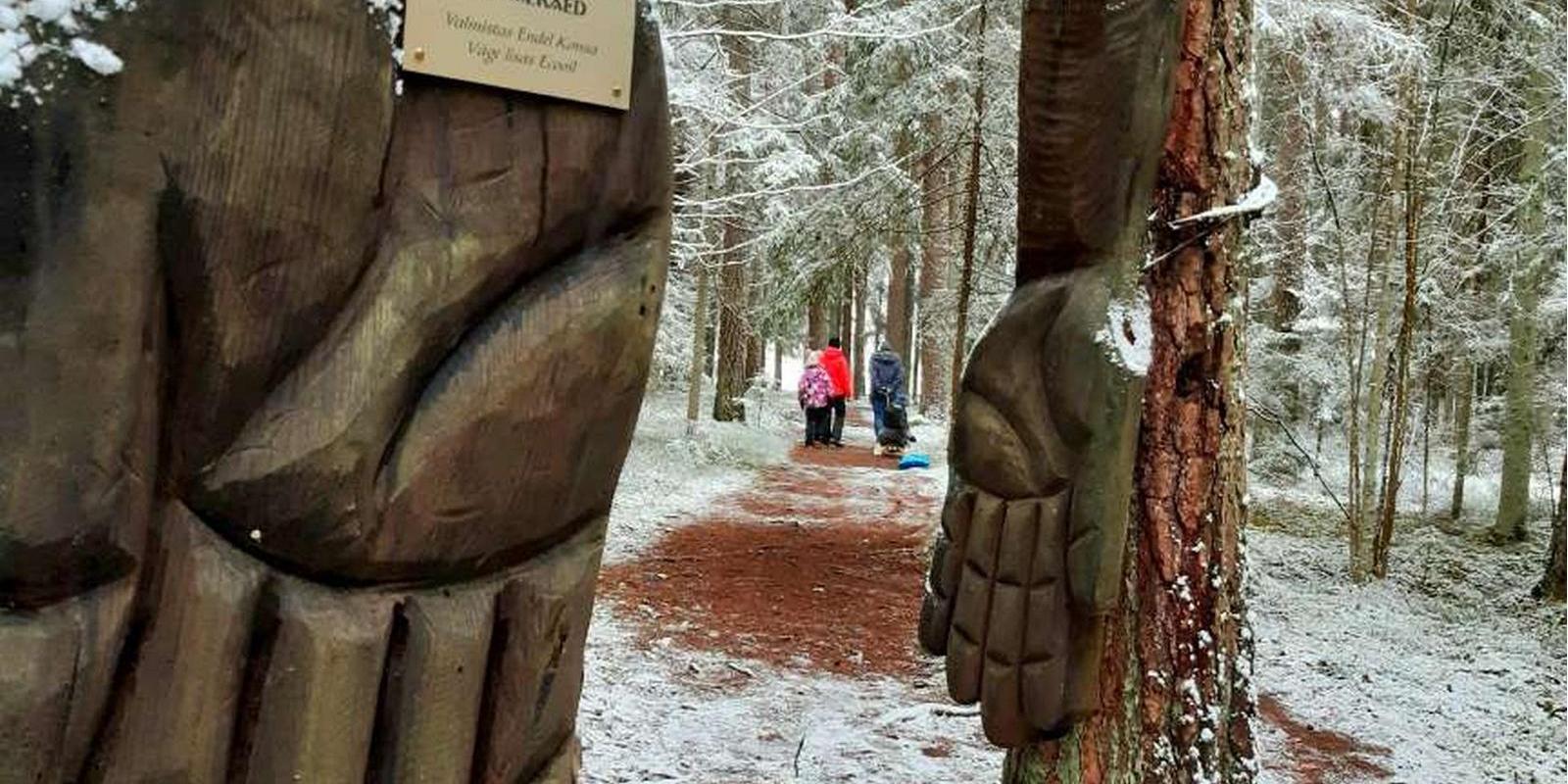 Tartumaa Tervisespordikeskuse kõrval asub Väike Väerada, pildil skulptuur "Väe Käed"