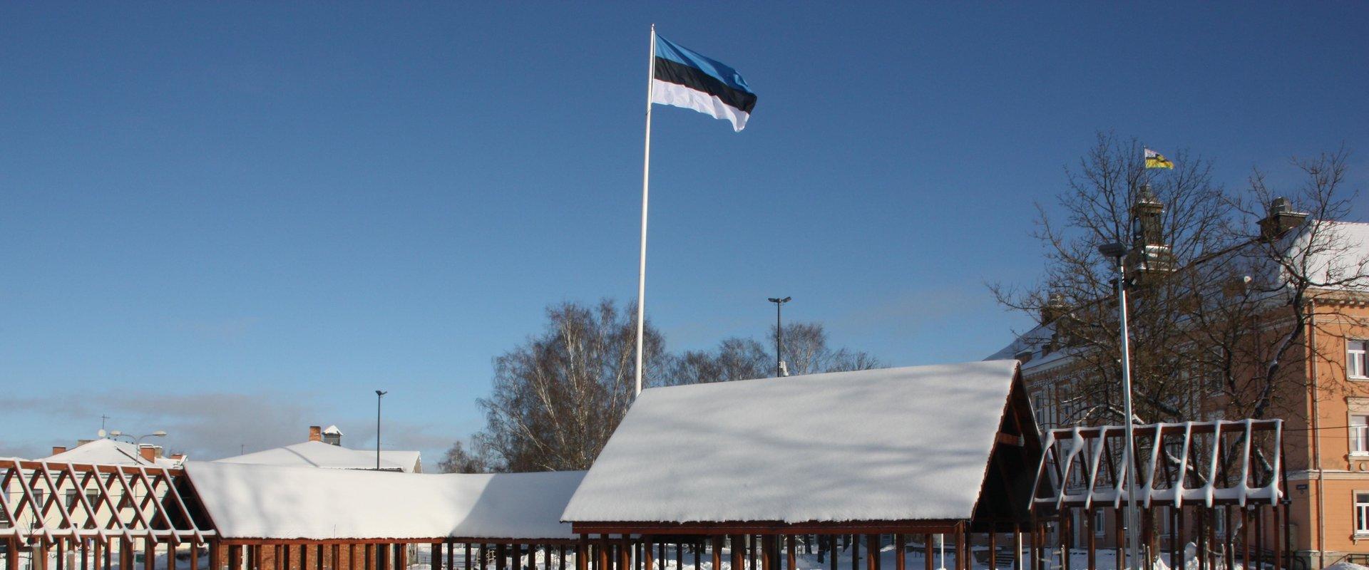 Eesti lipumast Otepääl, talvel