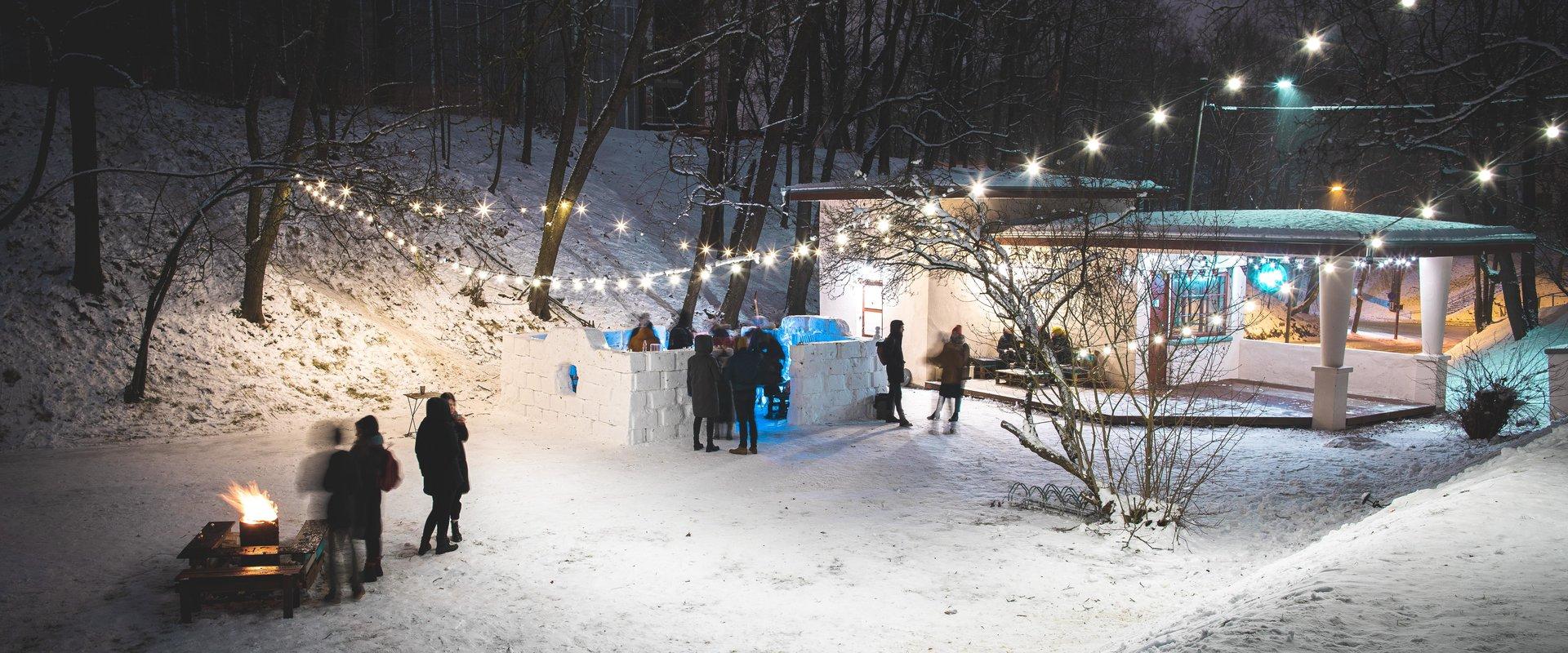 ULA bar, snow bar, winter, bonfire