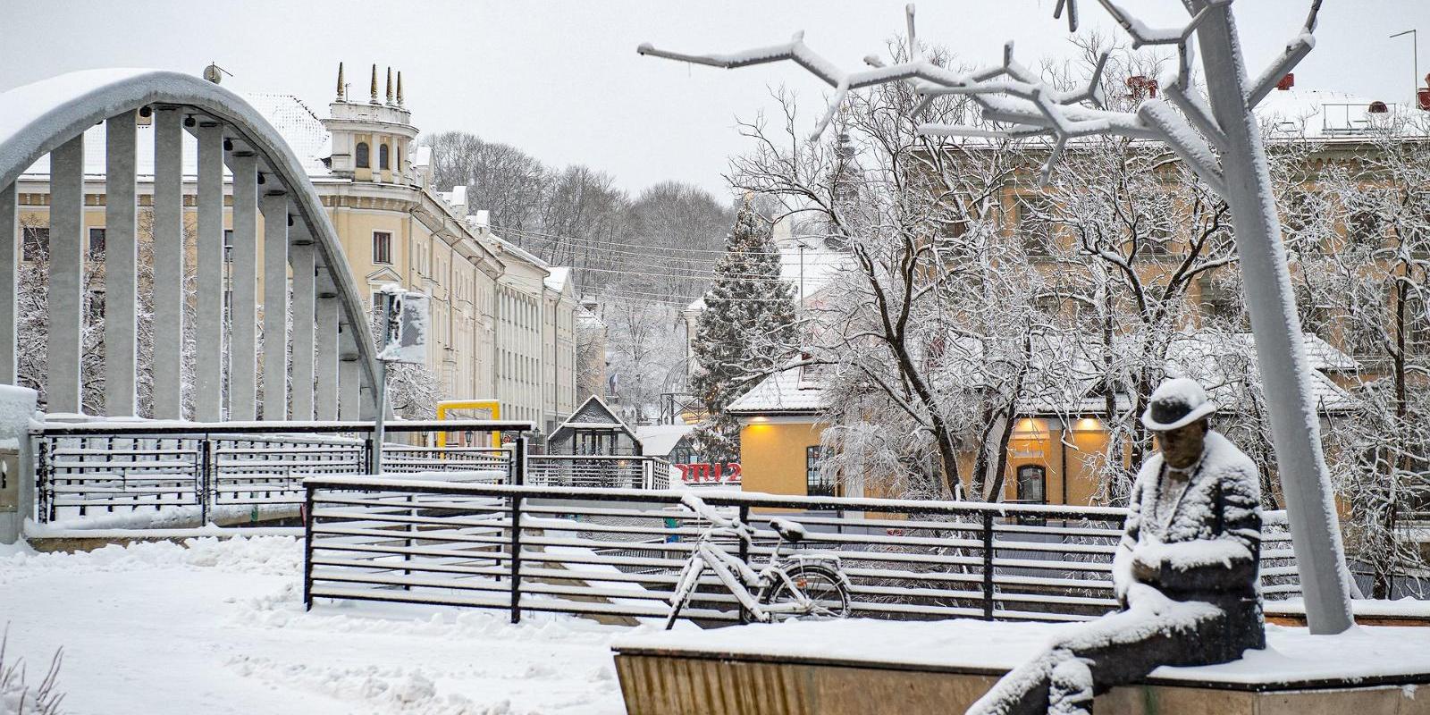 Memorial square of Lydia Koidula and Johann Voldemar Jannsen in winter