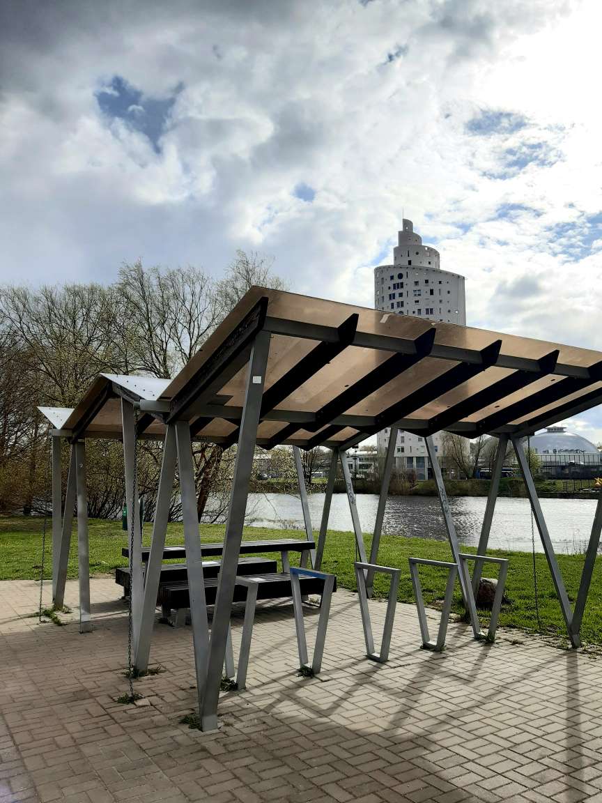 Covered bicycle parking at the beginning of the Emajõe river shore path
