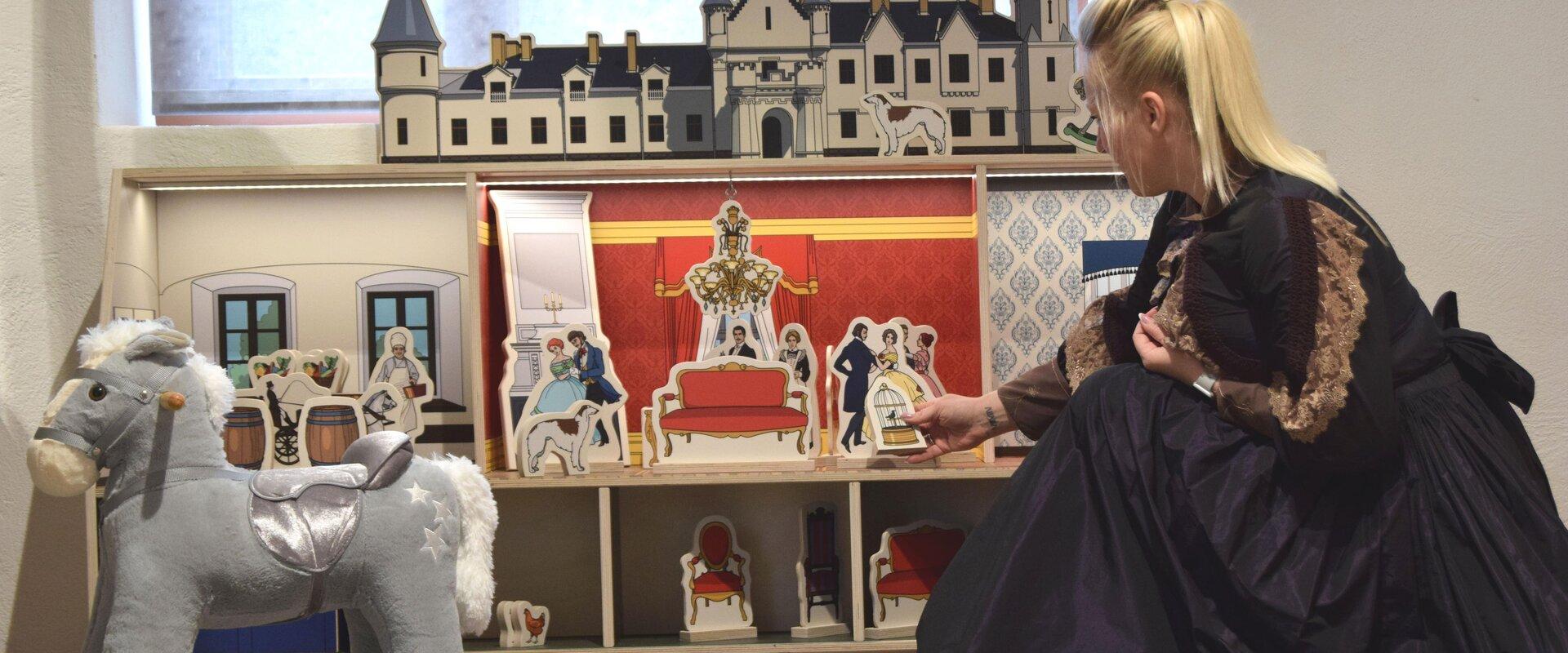 Riding horses stables of the Alatskivi Castle. Children's playground with a copy of the castle and dolls.