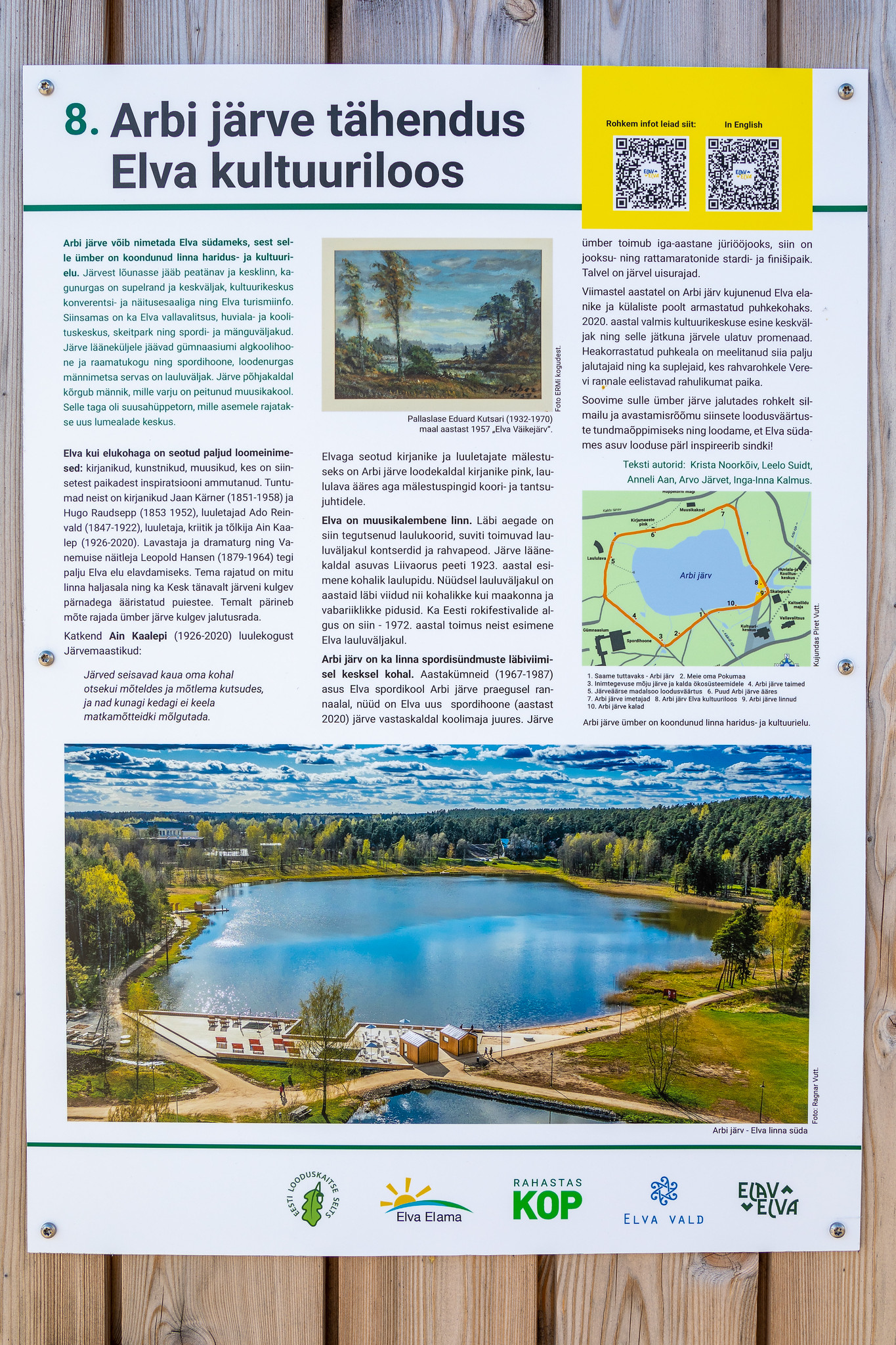 Arbin järven merkitys Elvan kulttuurihistoriassa - tieto opastetaululla