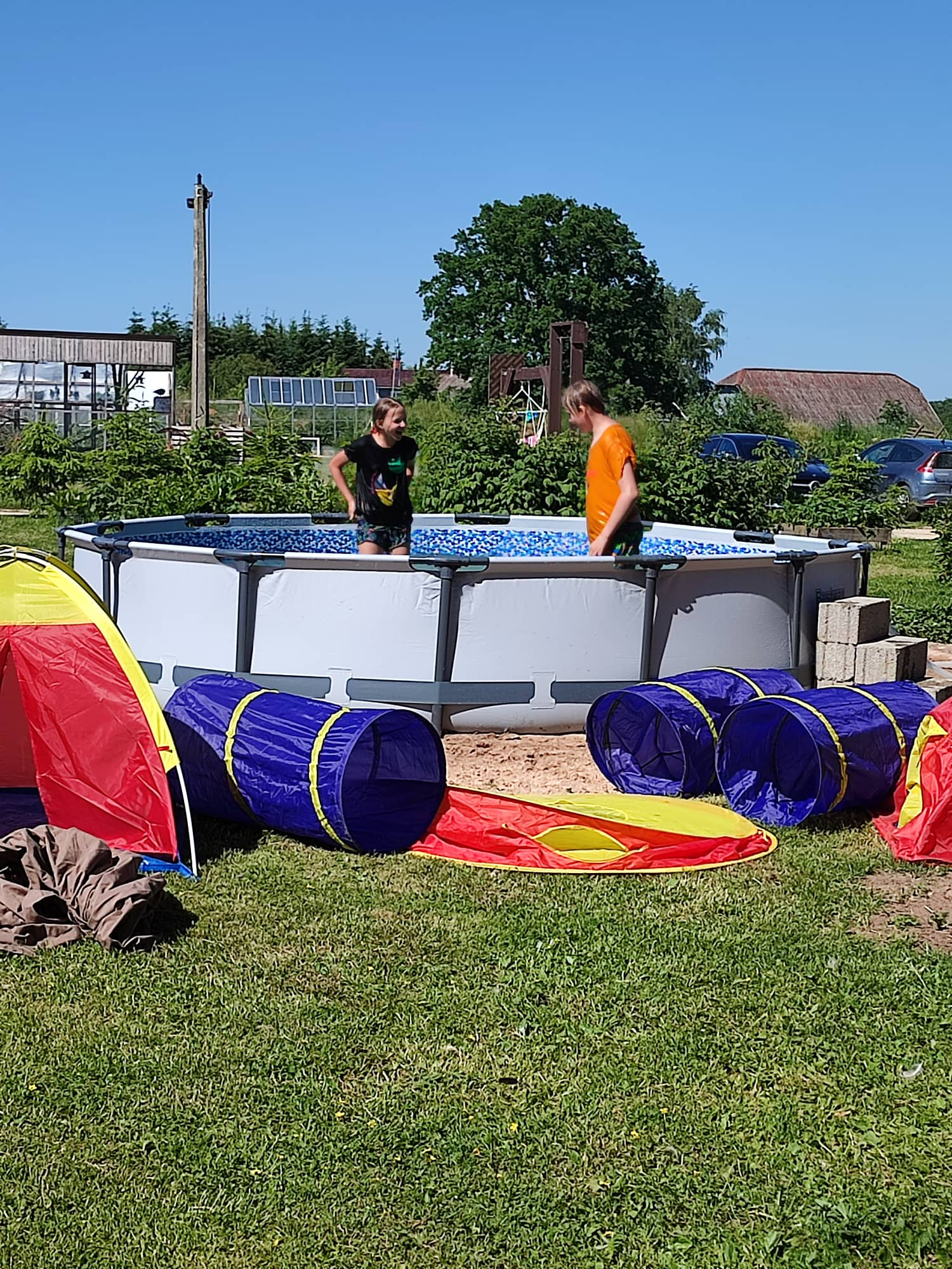 Hobby-Bauernhof "Bauernhof und Tiere" - Kinder vergnügen sich im Pool