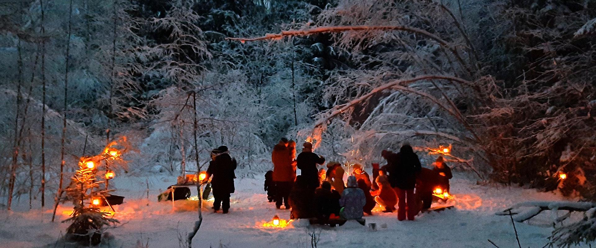 A winter lantern-lit walk in the fairytale ancient forest creates a magical experience.