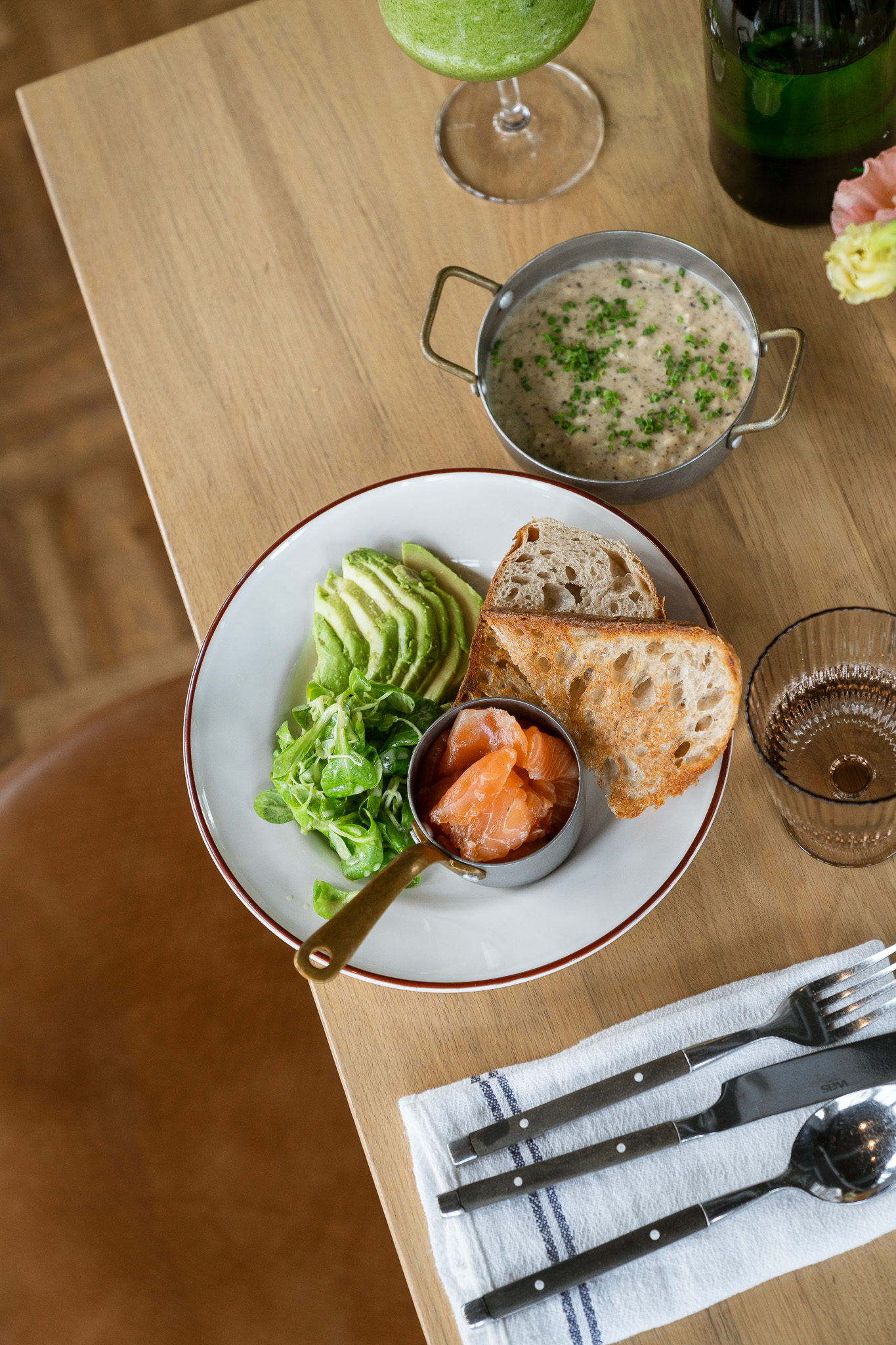 Humal brunch avocado, salmon, and bread