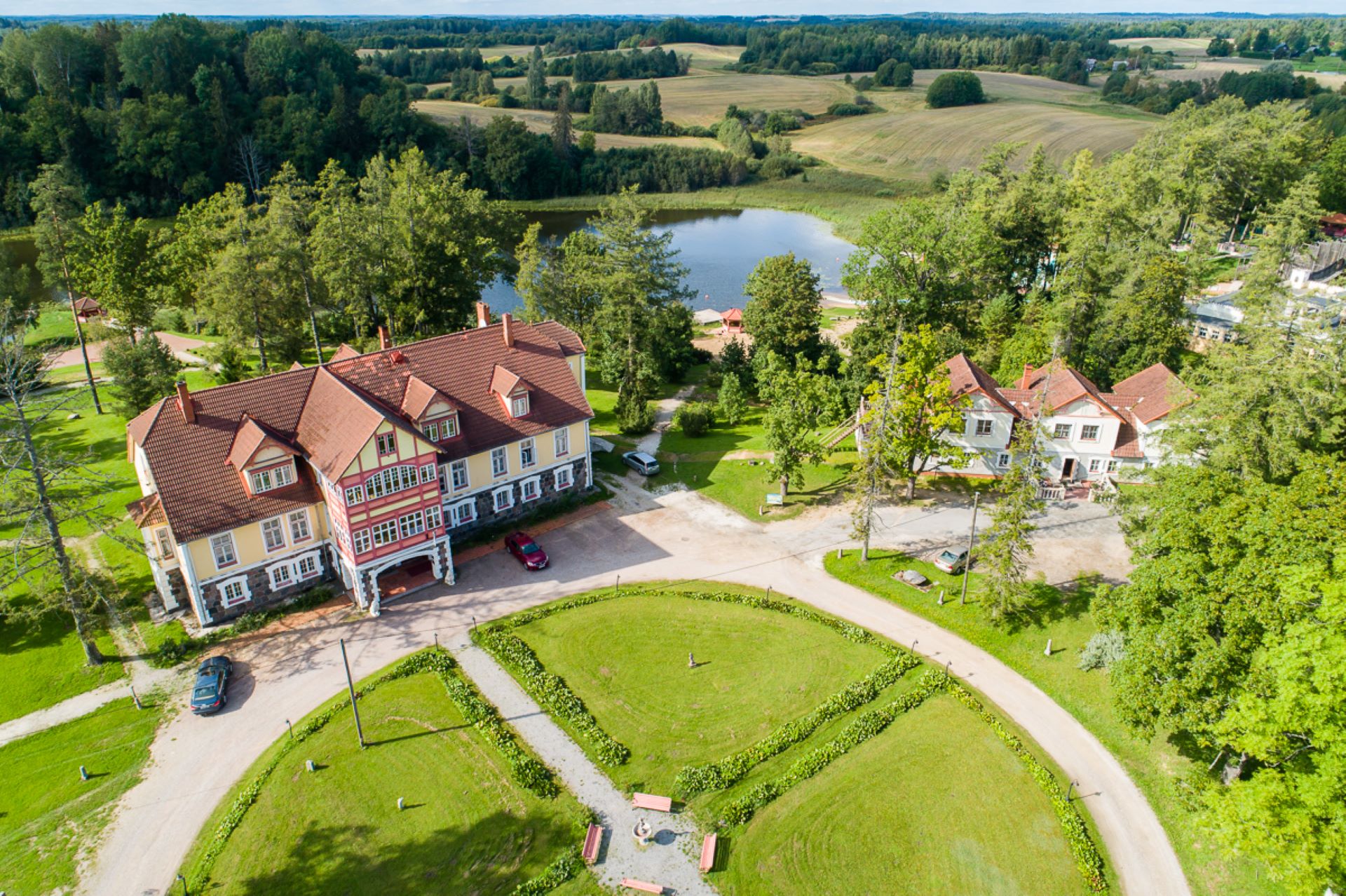 Aerial view of Cantervilla Castle in summer