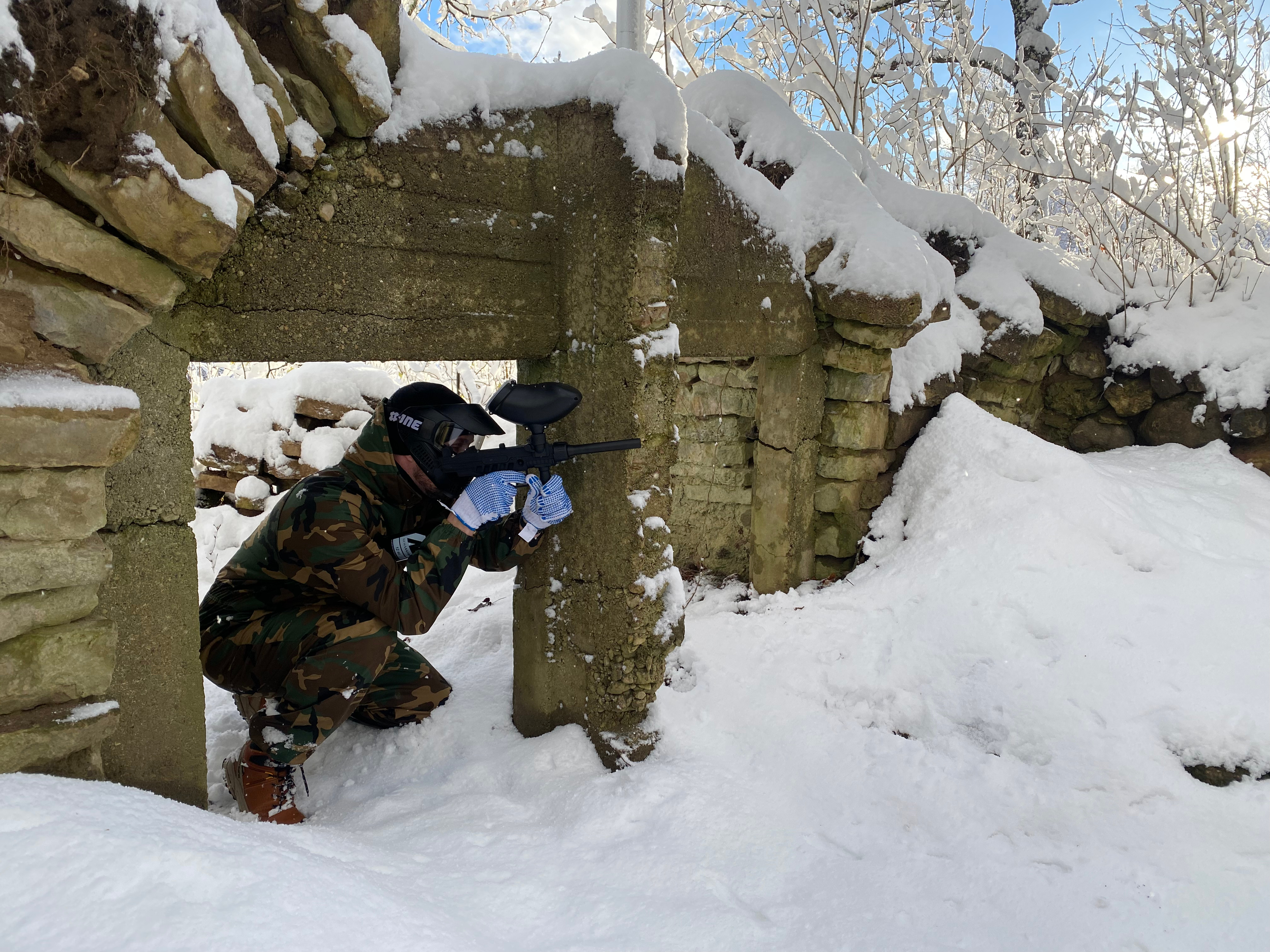 Moment of conquering fortress in paintball