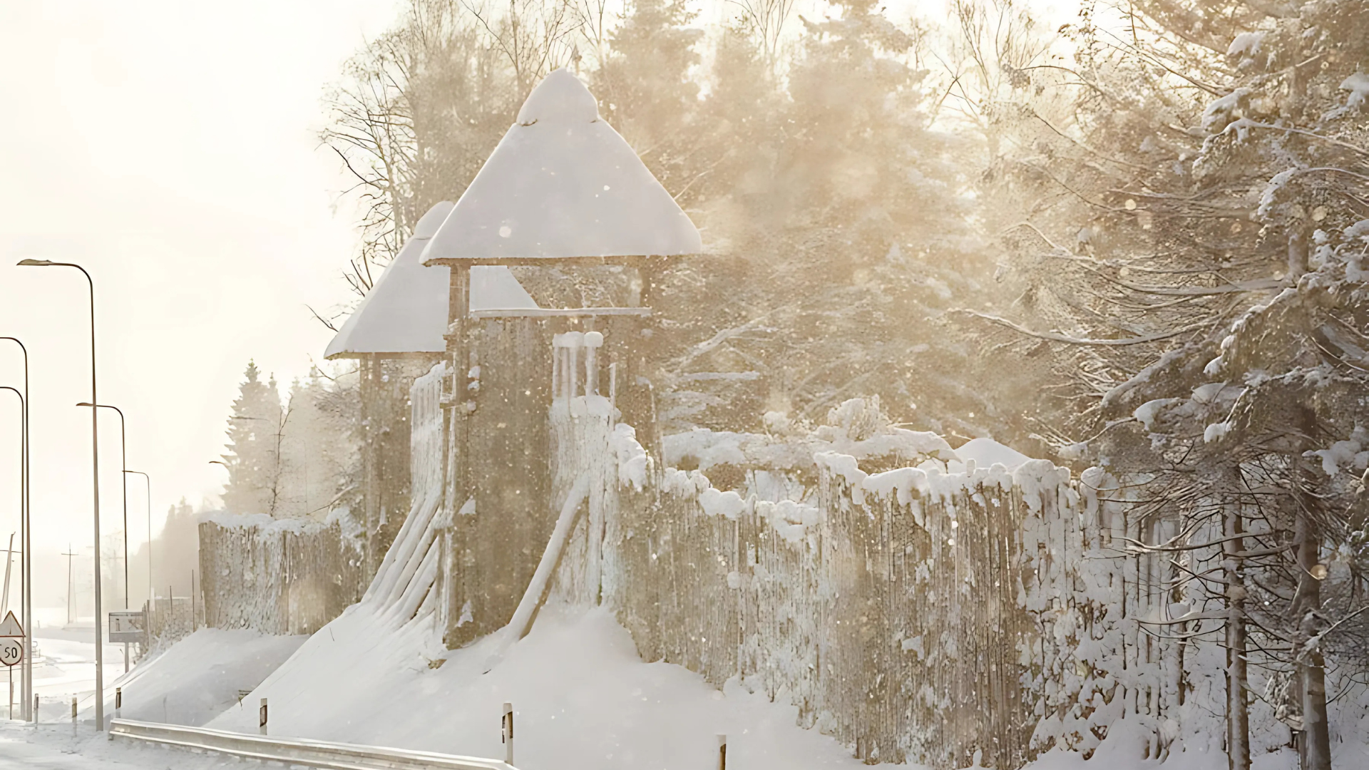 Viking Village covered in snow