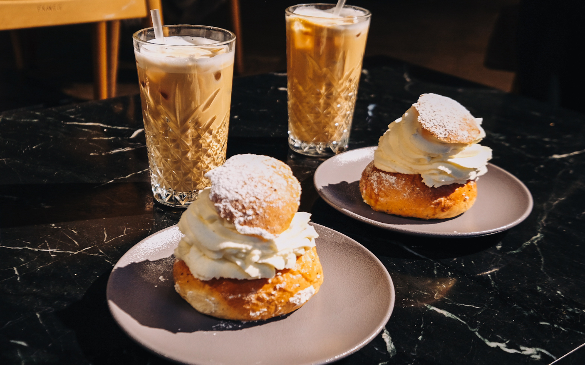 Iced coffee and Shrovetide cream buns