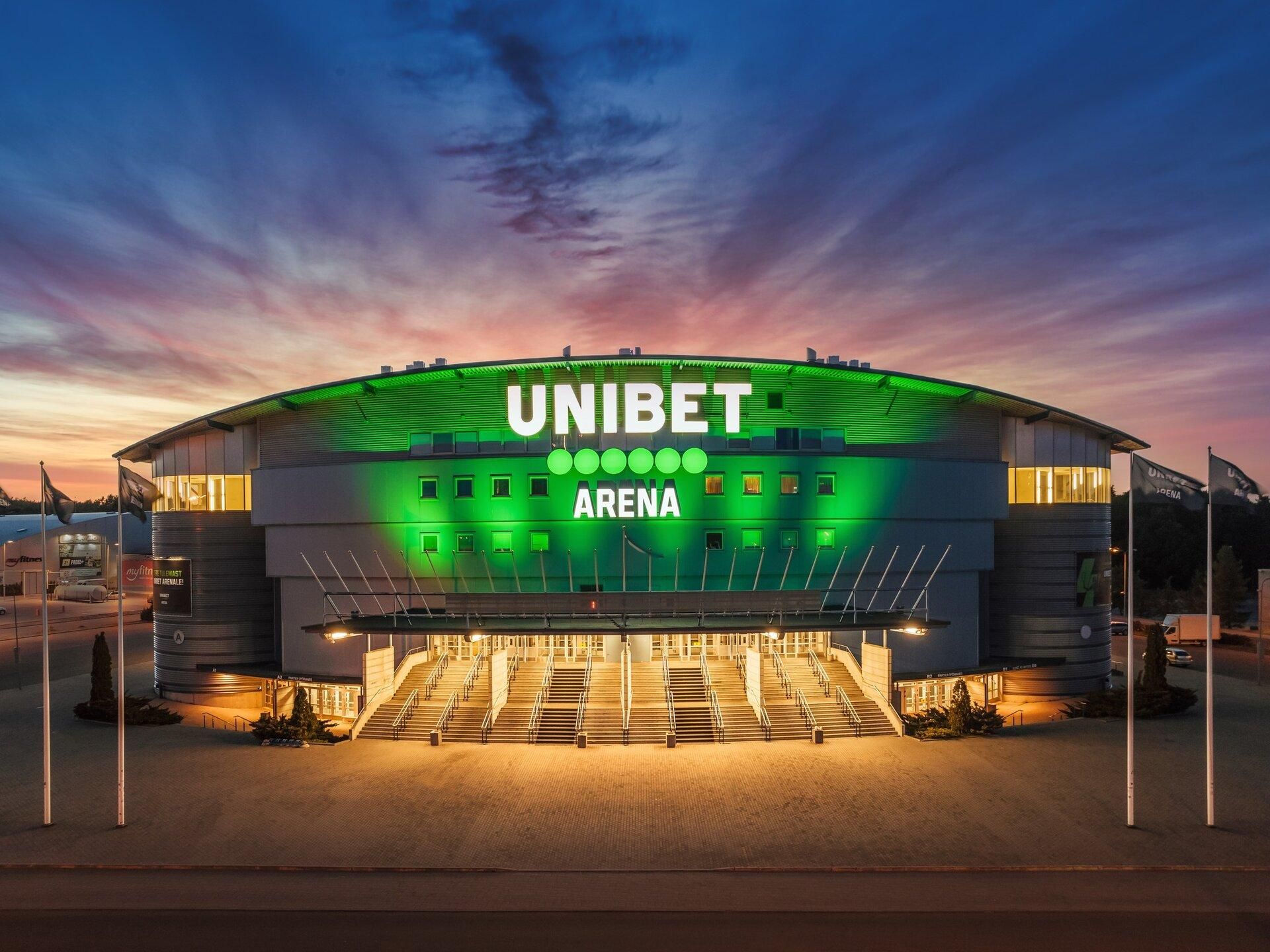 External view of Tallinn Unibet Arena at sunset