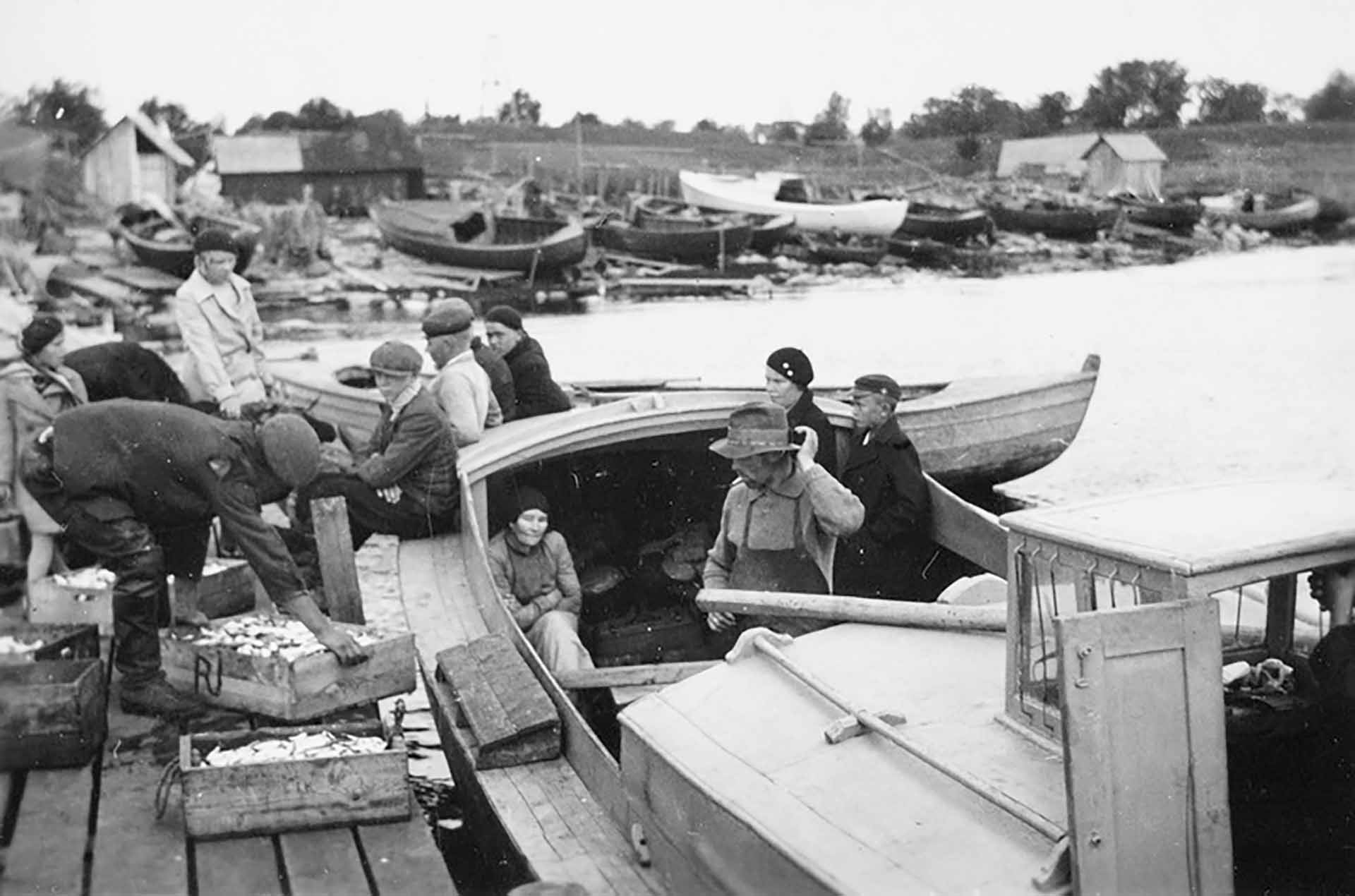 Fischstrand im Dorf Lõunaküla auf Naissaar, Fischverladung.