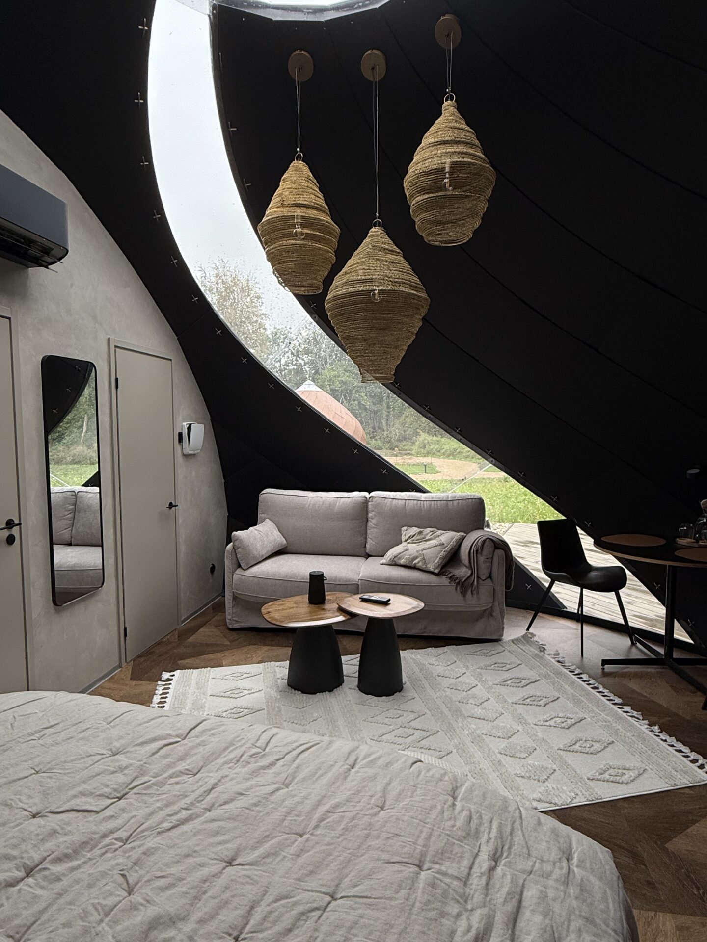 Dome-shaped holiday home interior