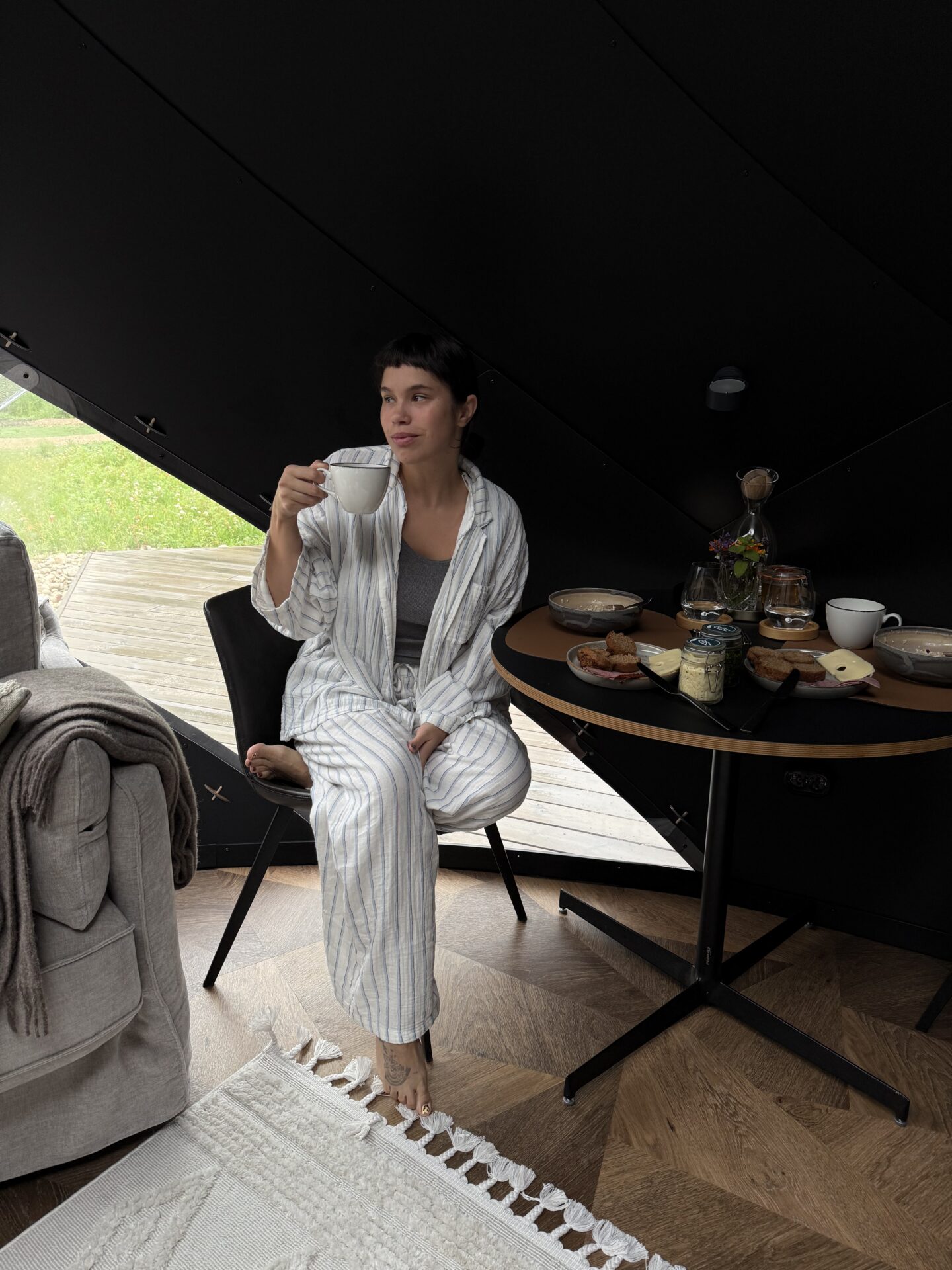 Enjoying a hearty breakfast in the dome