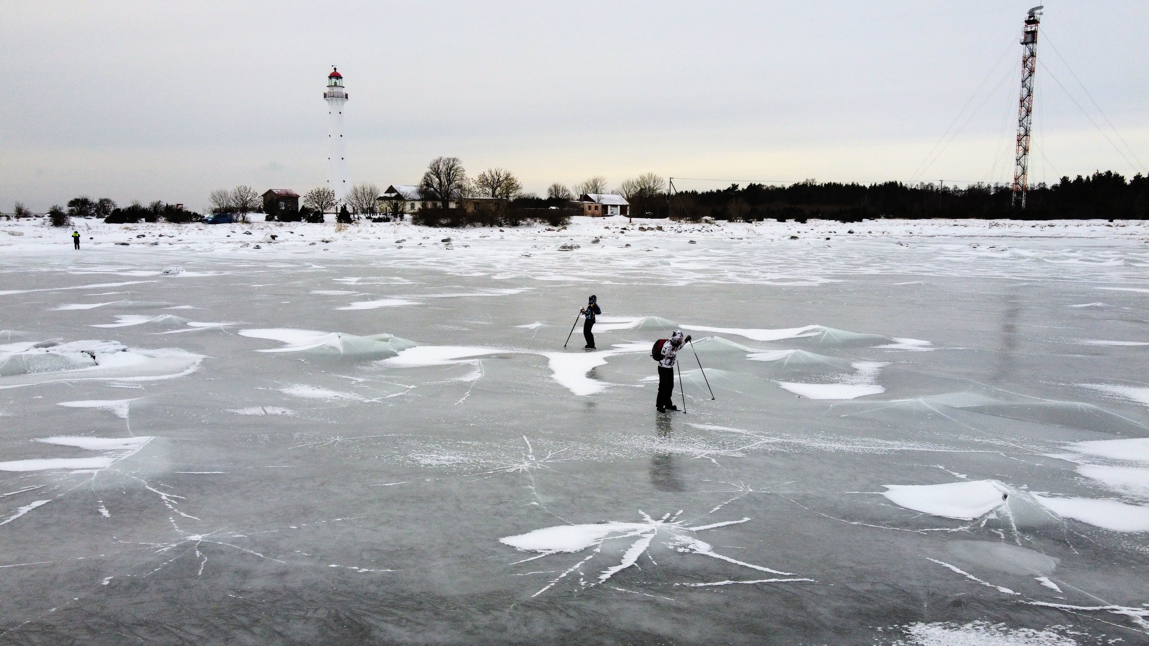 Ice skating at Kihnu Island by the lighthouse