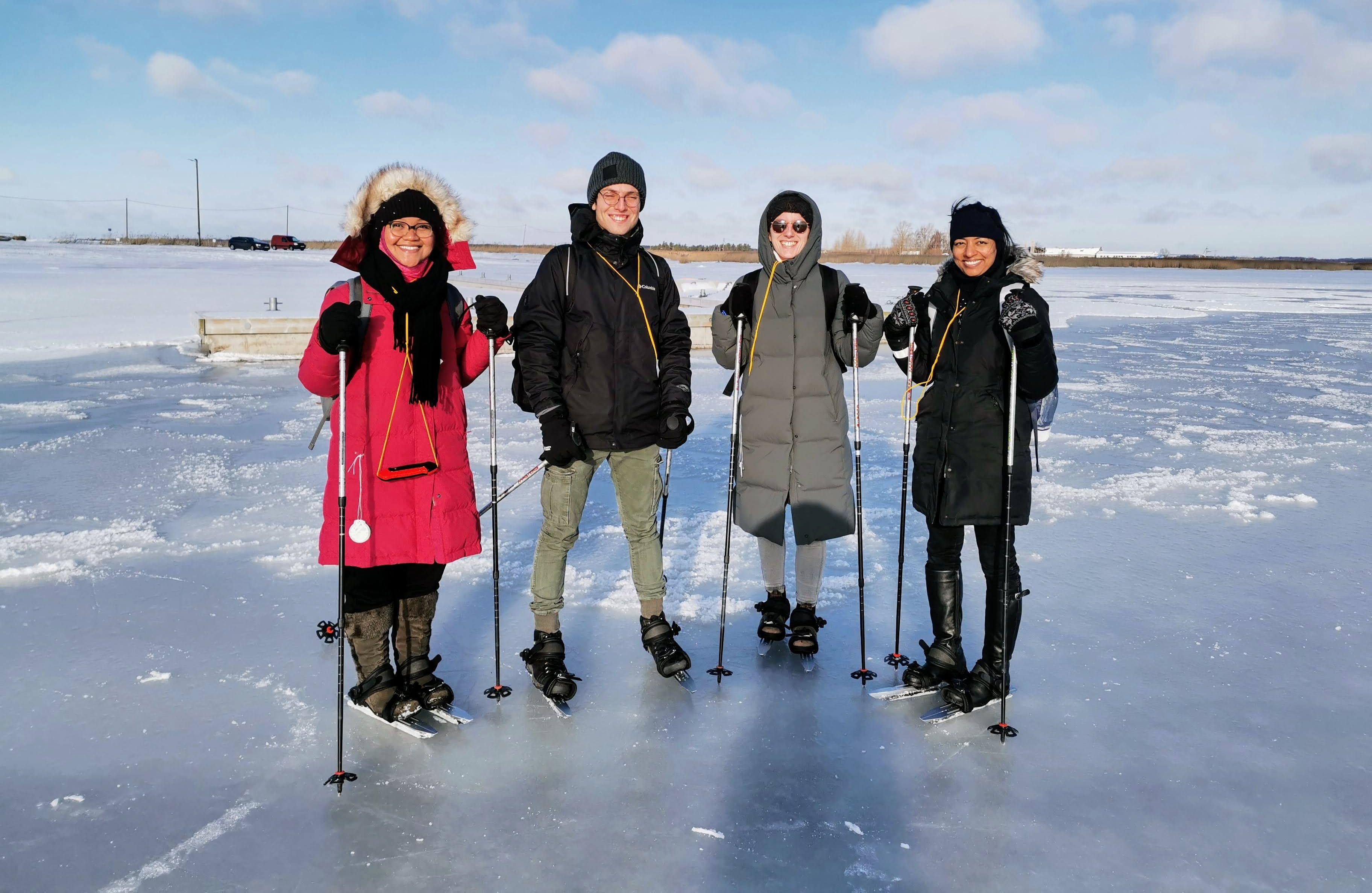 Tour skaters skating on sea ice