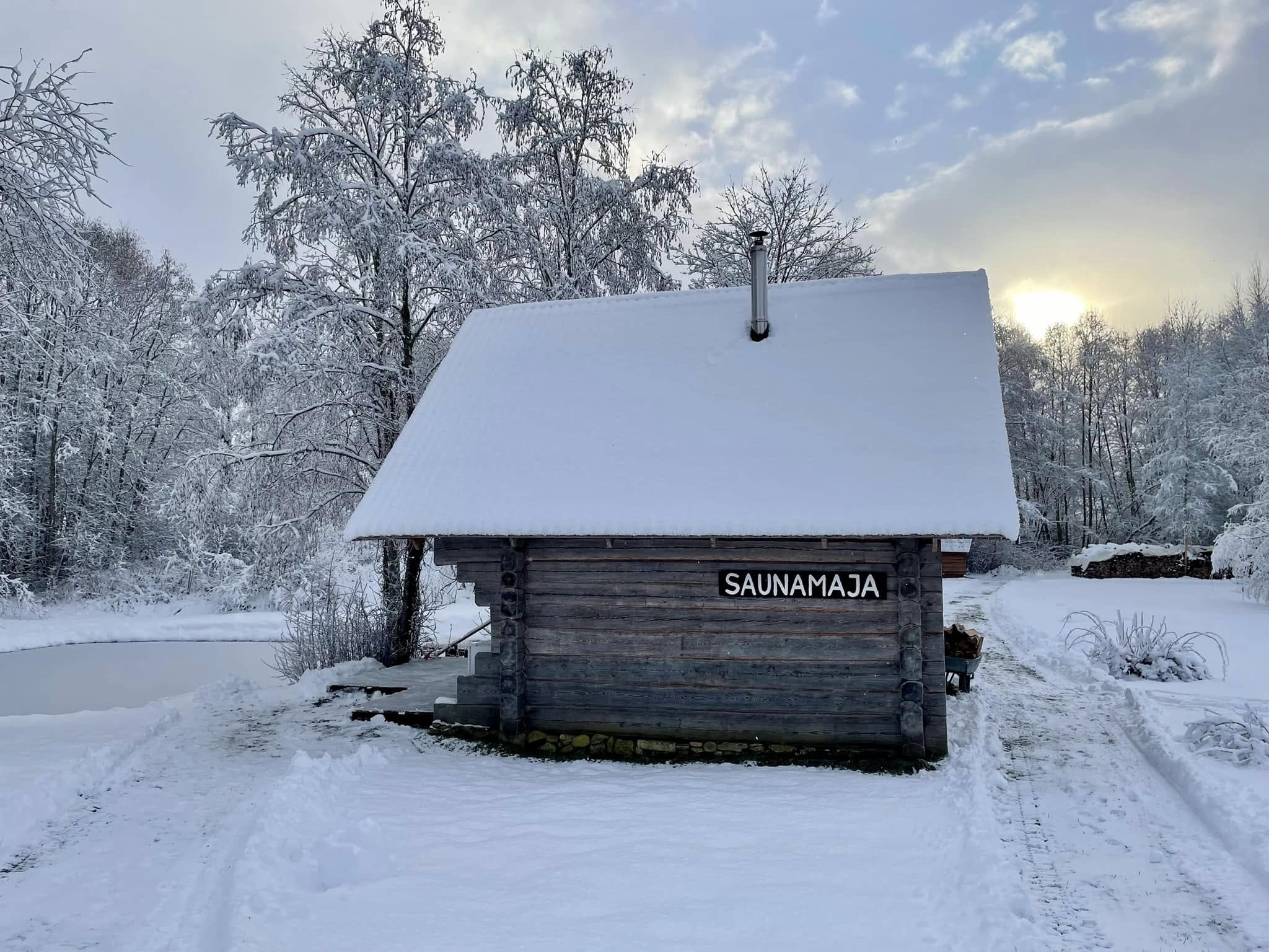Saunamõnud Palukülas välisvaade talvel