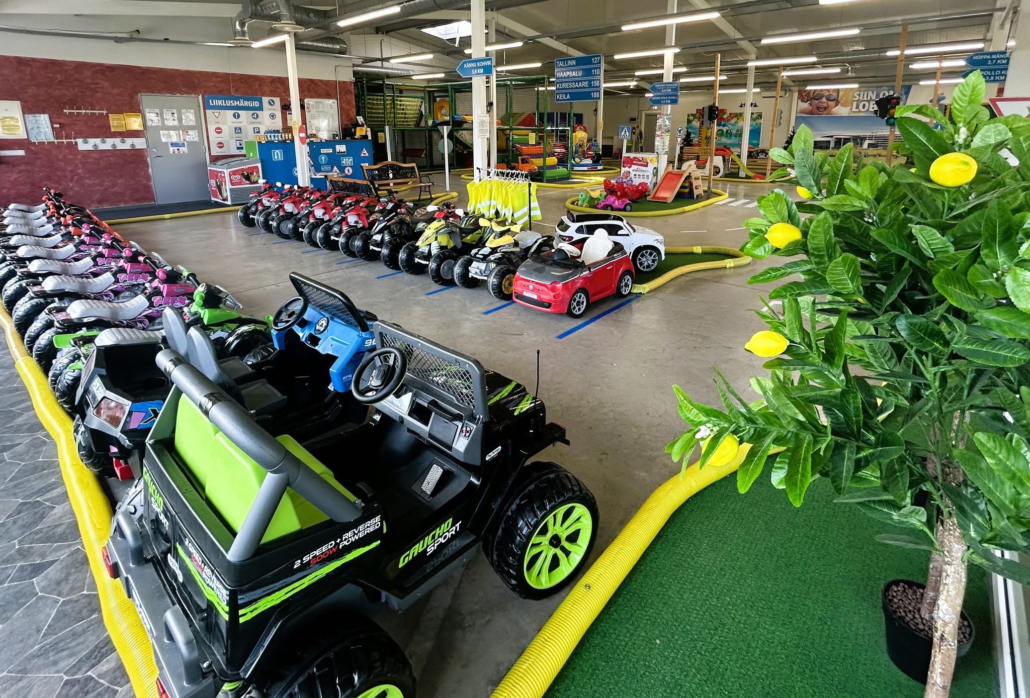 This is the Pärnu Traffic City where children can playfully learn how to be safe in traffic. Here, children can have fun and drive in electric cars an