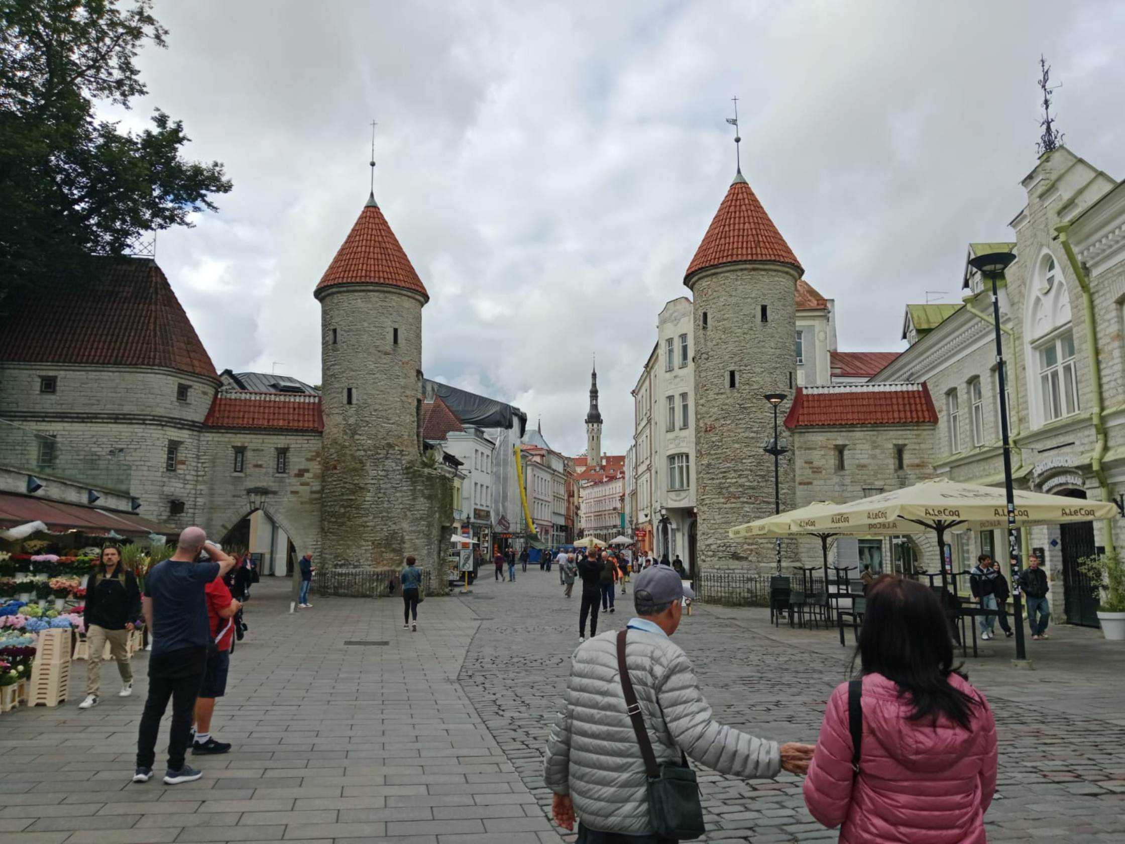 View of flower stalls and Viru Gate