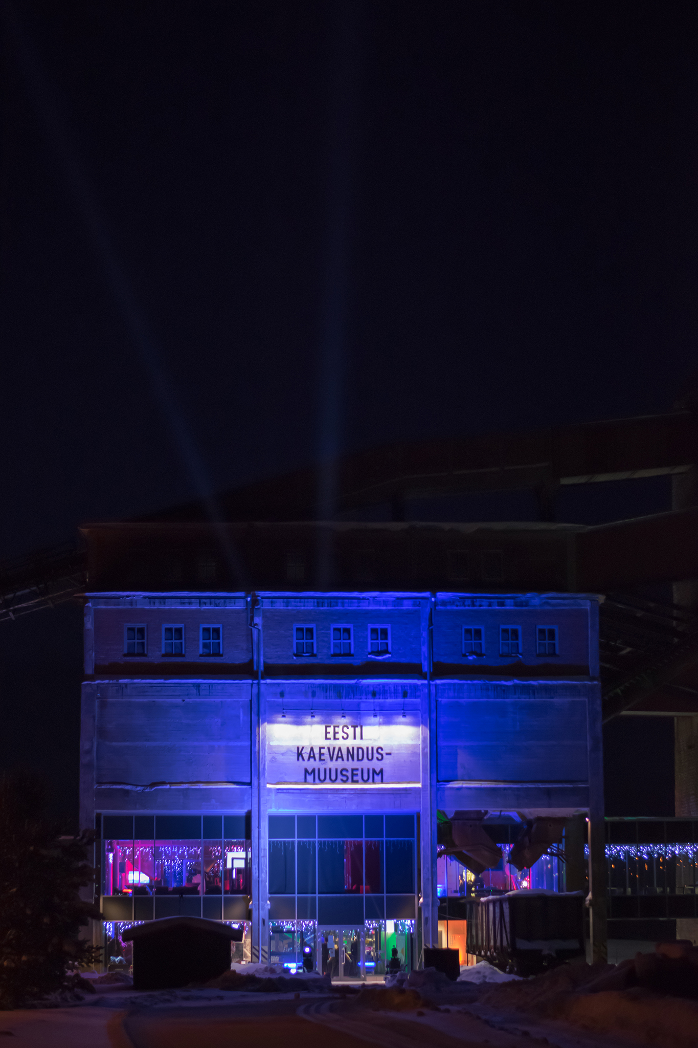 Estonian Mining Museum's visitor center in party lighting