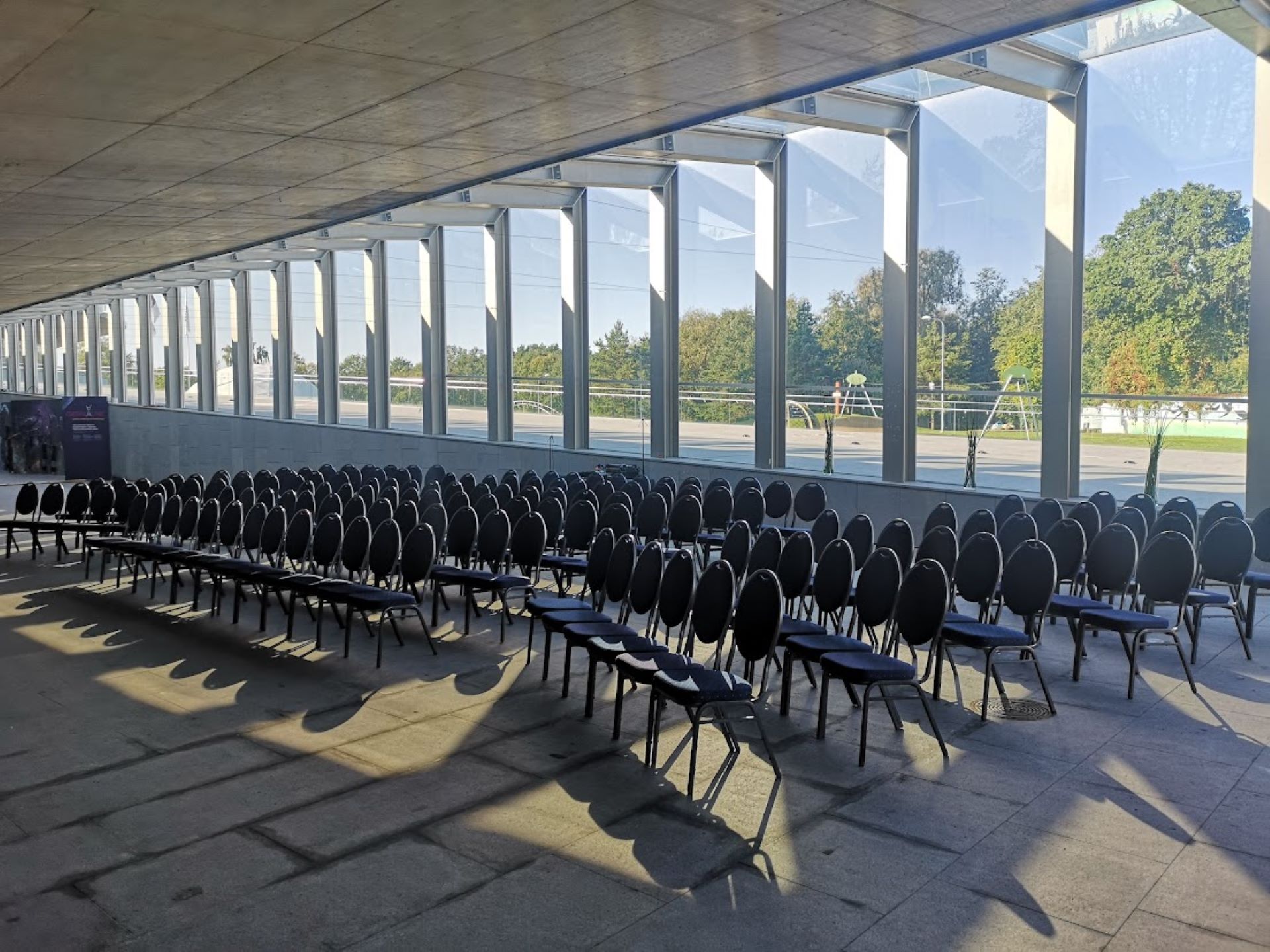 Tallinn TV Tower tunnel with seminar chairs