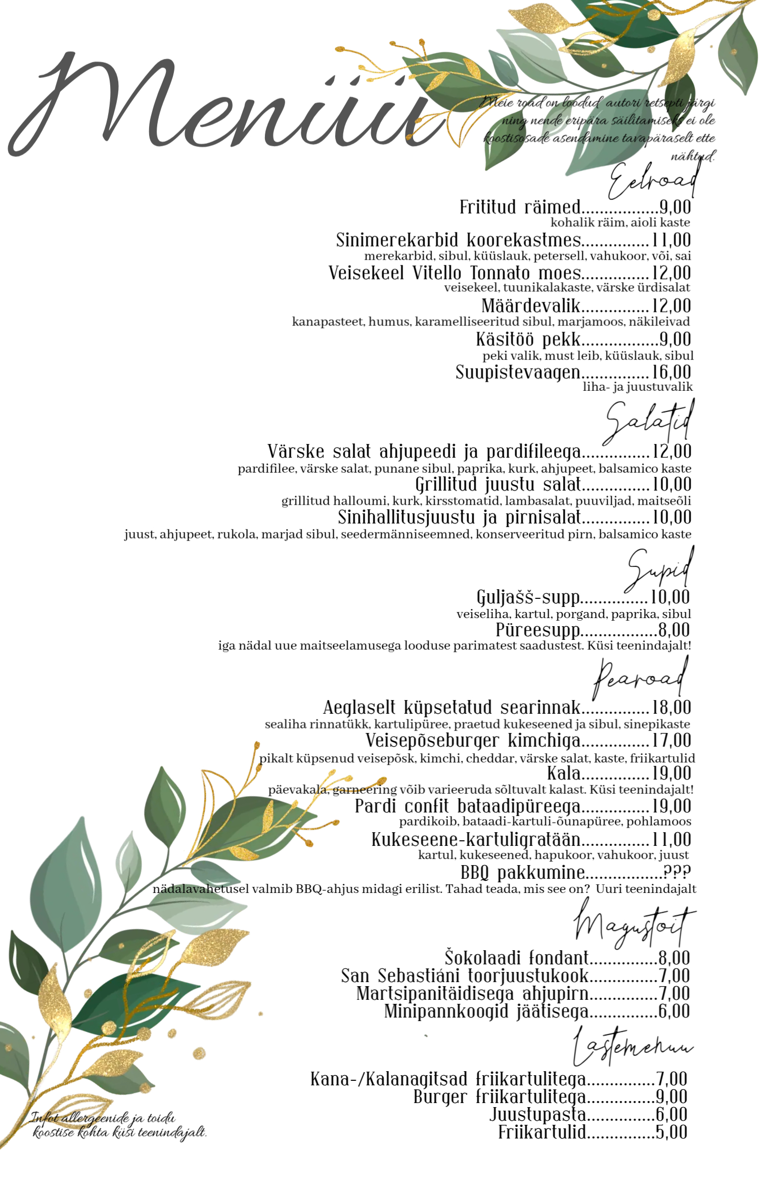 Sügis-talvine menüü 25'-26'