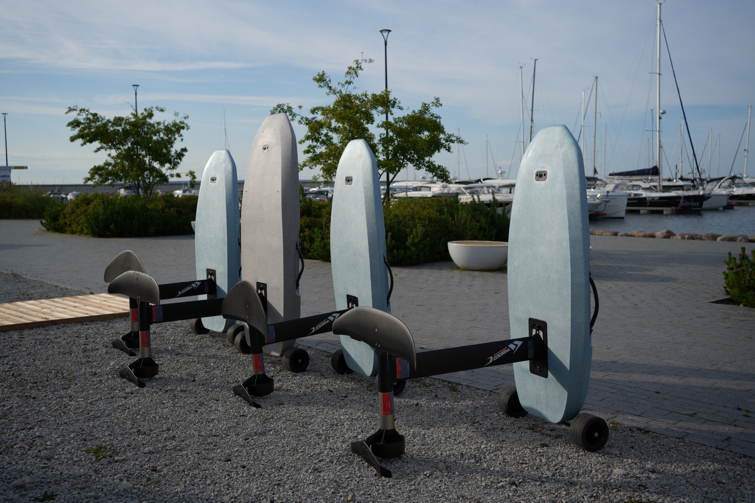 eFoily electric surfboards by the seaside