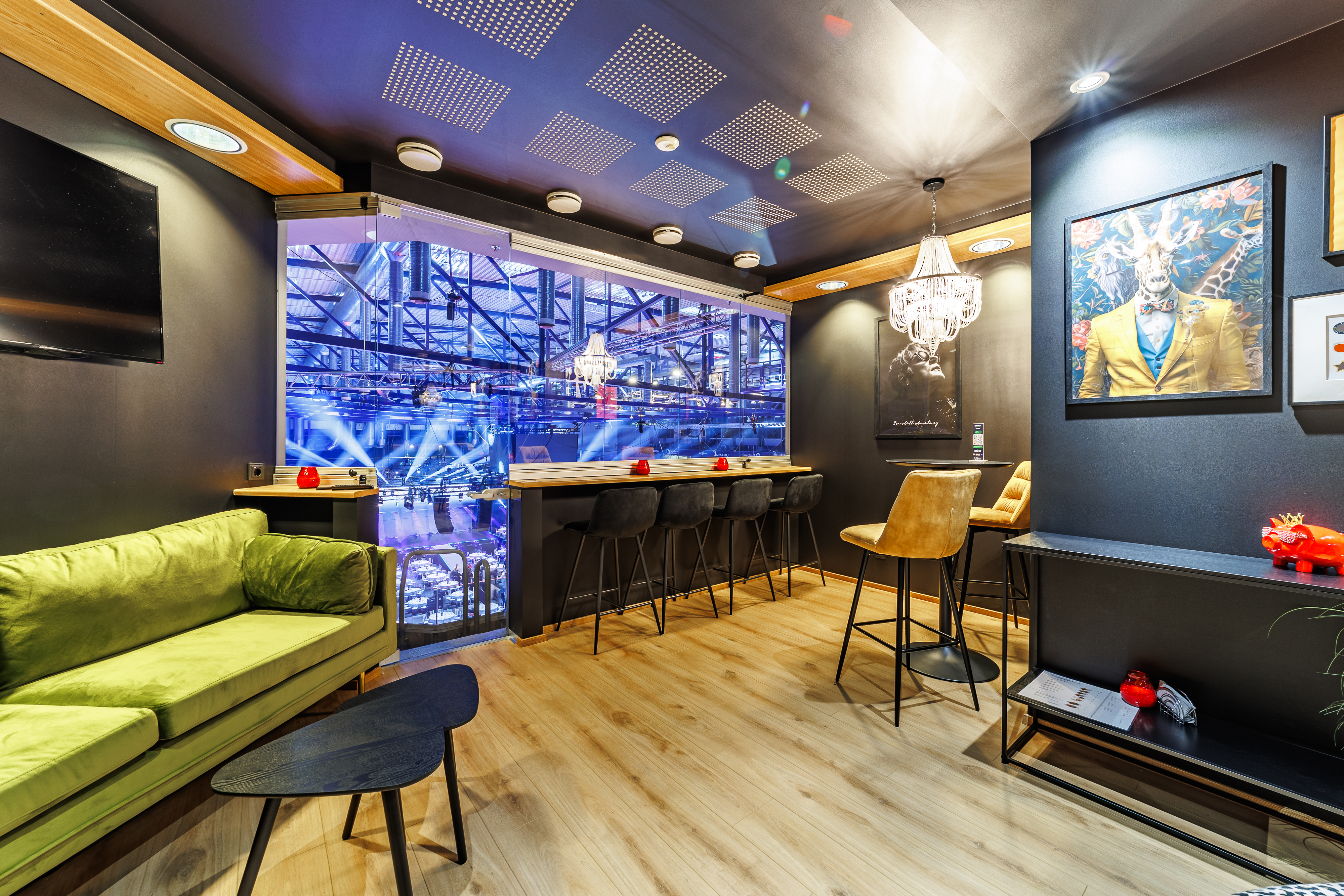 A lodge for a more private gathering with a view of the hall