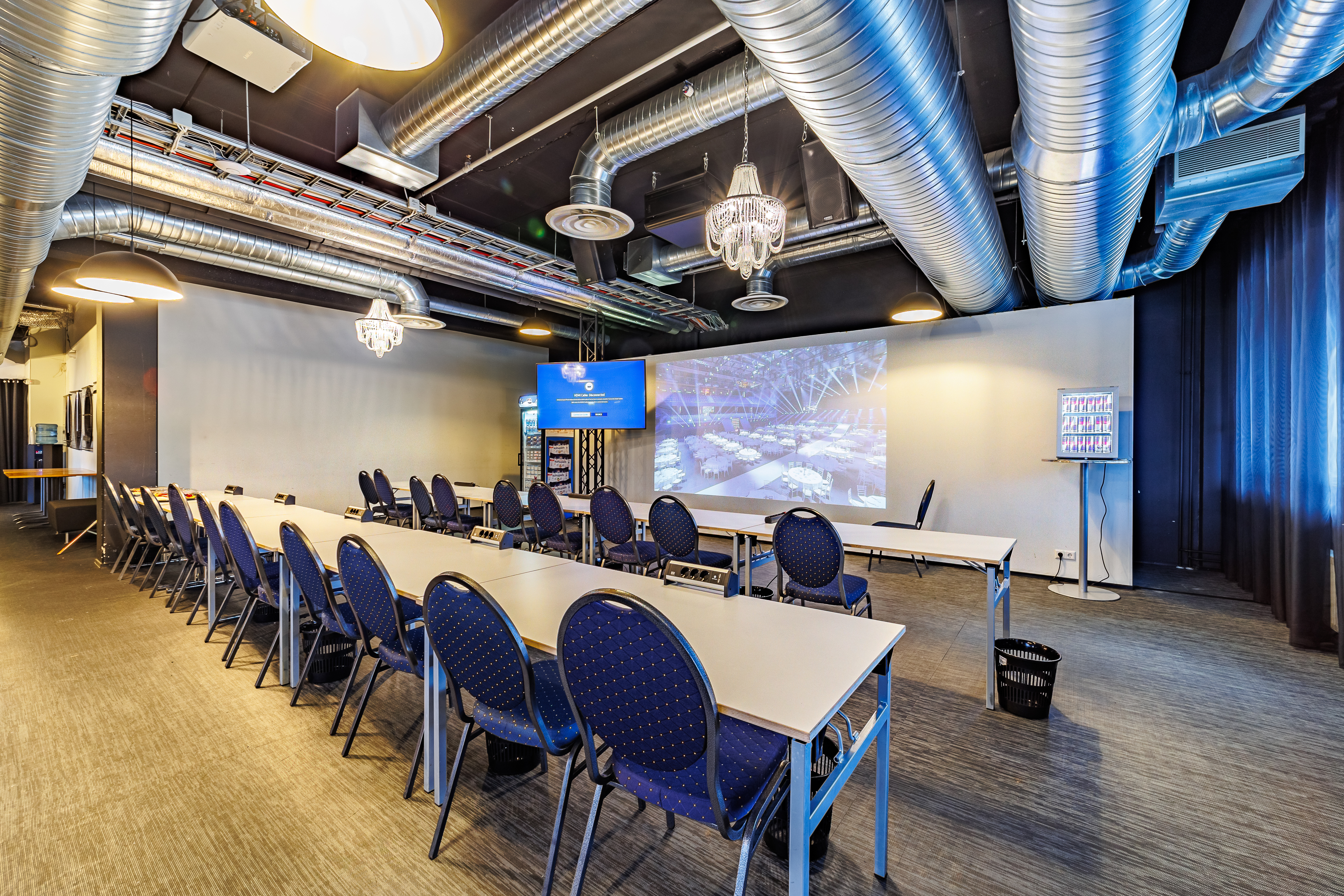 Rock Lounge classroom style and with a screen