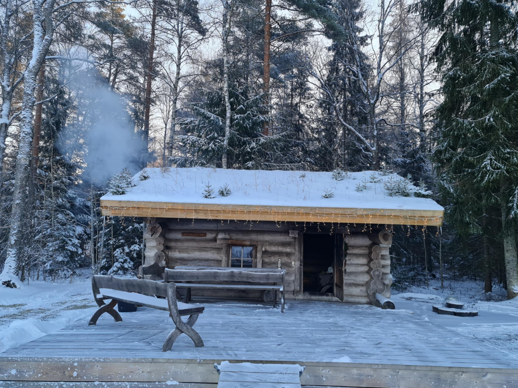 Lomakylän vanhin rakennus on lehmuksesta rakennetuin seinin ja ruohokatolla varustettu savusauna. Sauna sijaitsee lammen rannalla ja sen löyly on tode