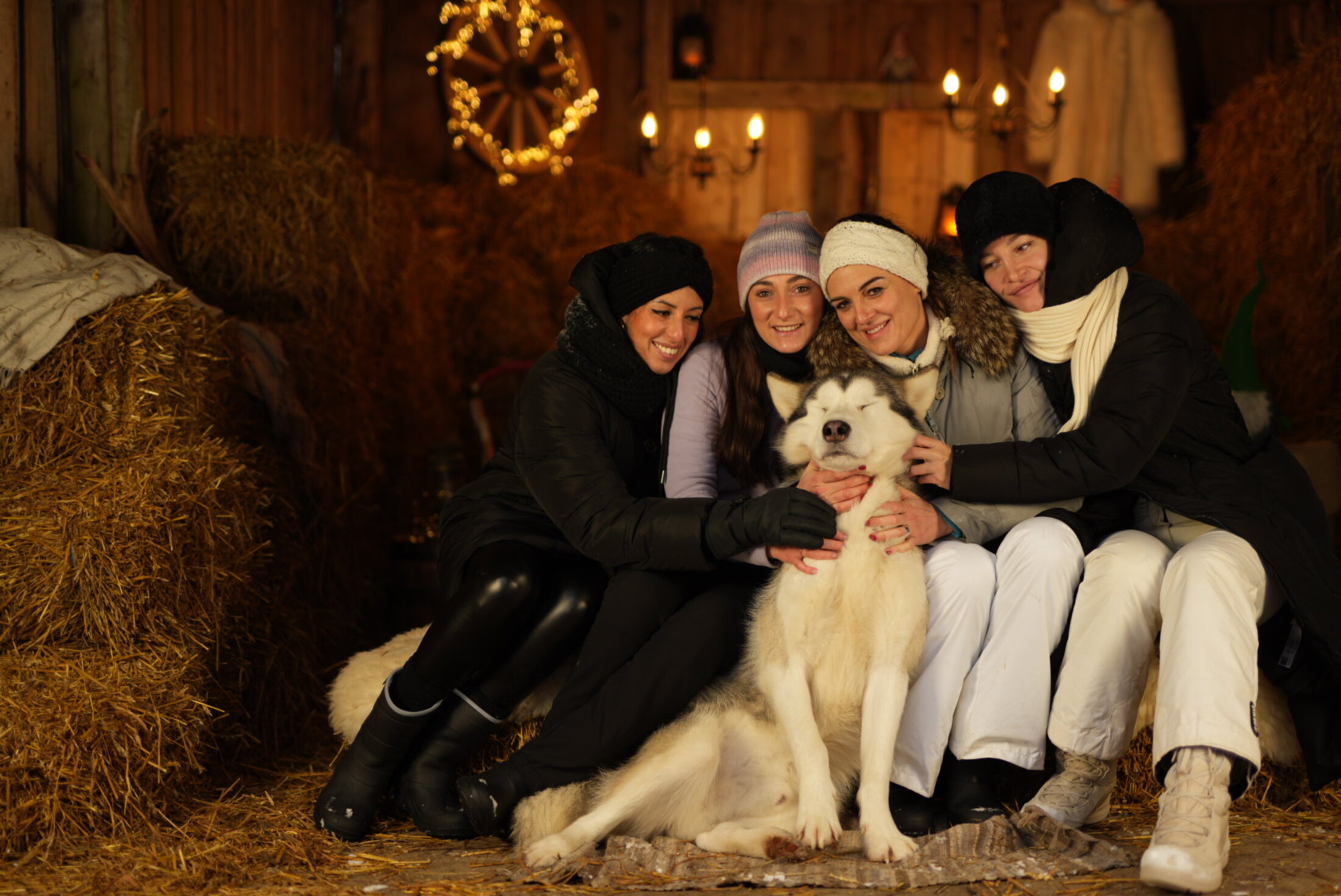 Külalised staarkoeraga fotoküünis poseerimas