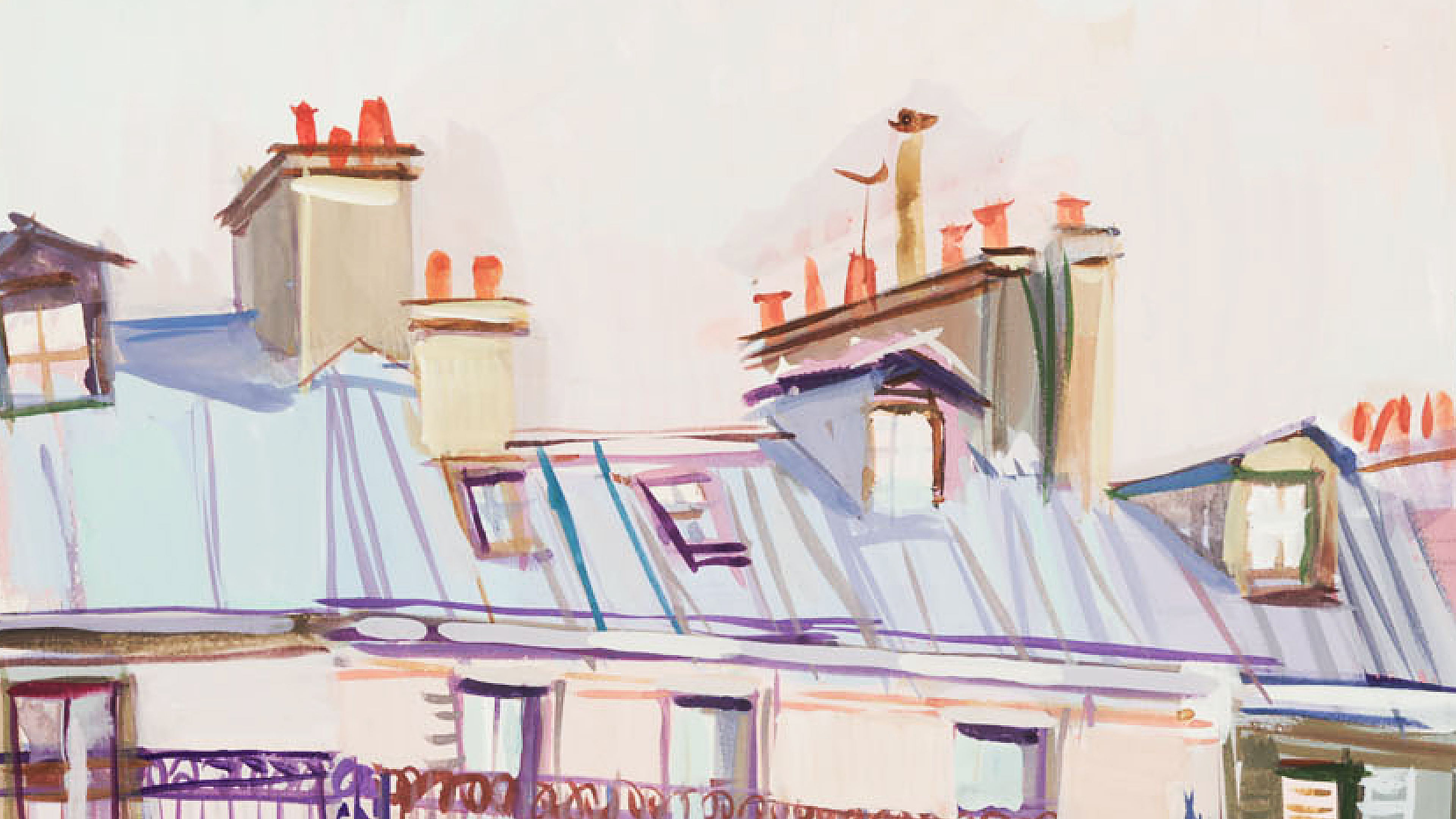 Karin Luts. "Parīze. Māja ar balkonu." 1955. Akvarelis. Tartu Mākslas muzejs