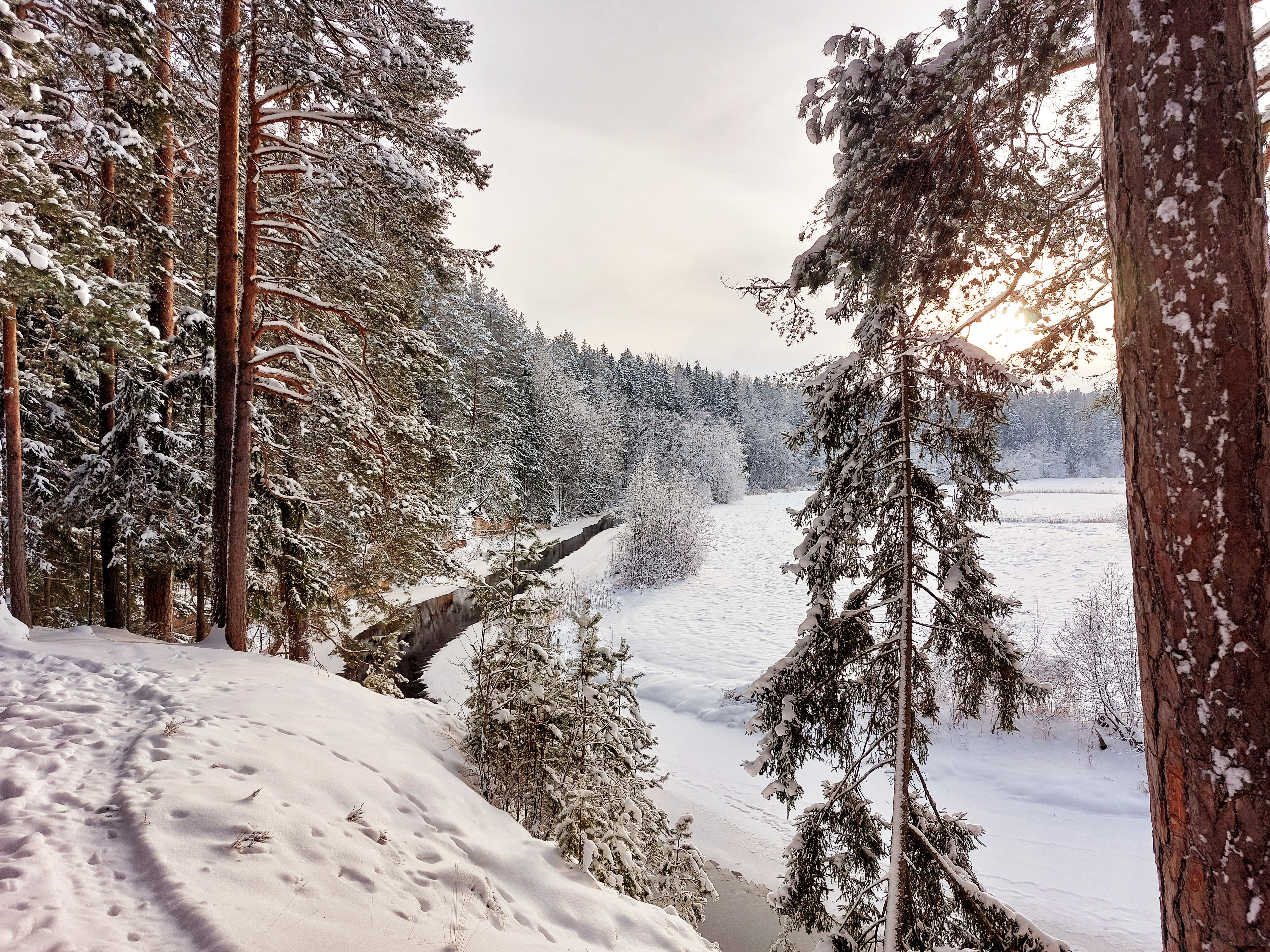 Vaade kaljupealselt talvisele Võhandu jõele