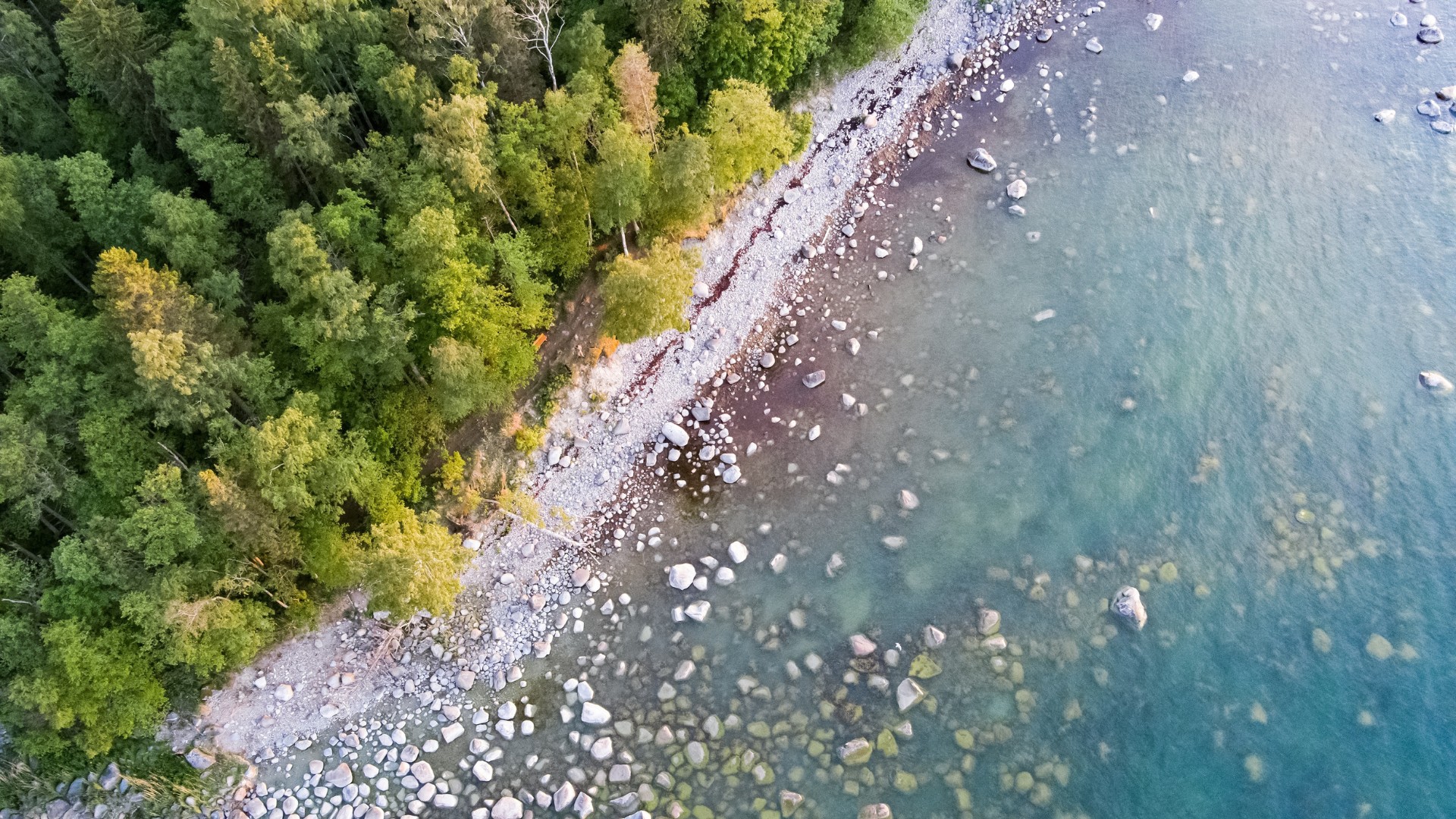 Drohnenansicht der felsigen Küste der Halbinsel Viimsi