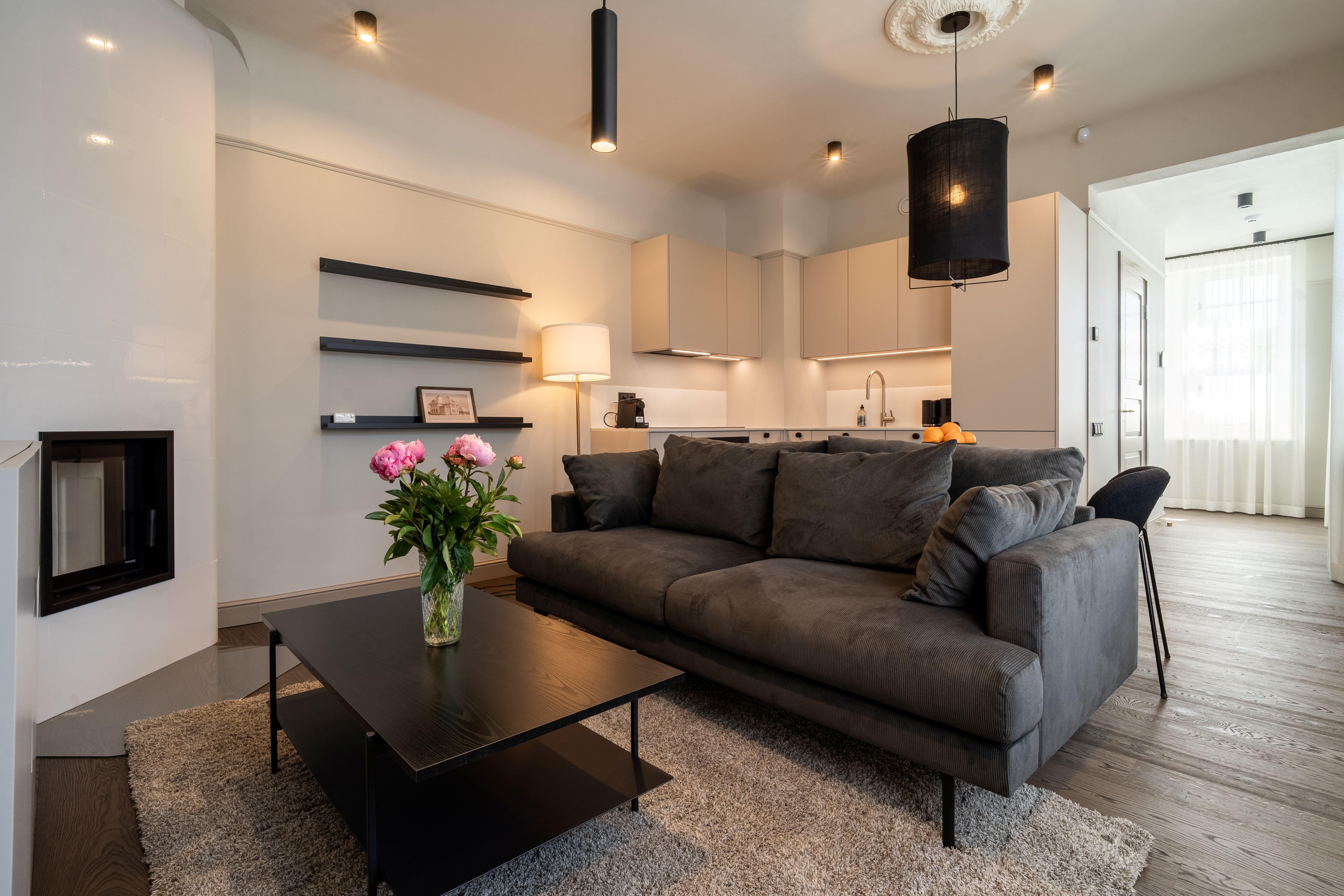 Paljude akendega õdus korter 1 köök/elutuba.