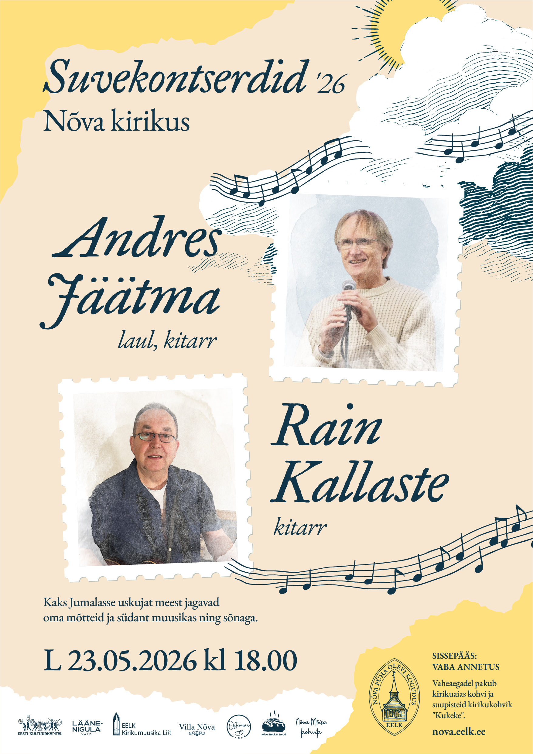 Suvekontsert ’26. Andres Jäätma ja Rain Kallaste Nõva kirikus 23.05.26 kl 18