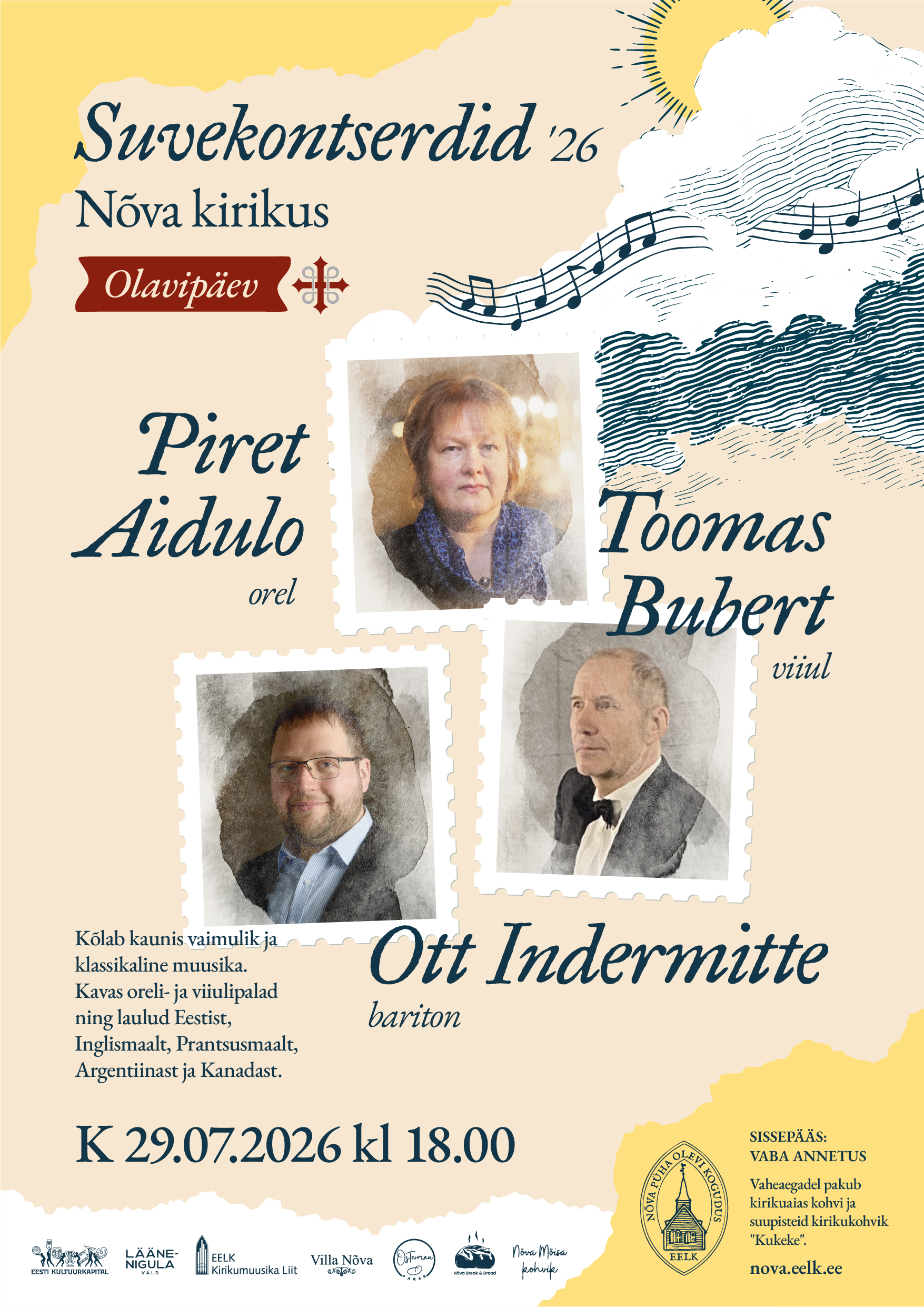 Suvekontsert ’26. Piret Aidulo, Toomas Bubert ja Ott Indermitte Nõval