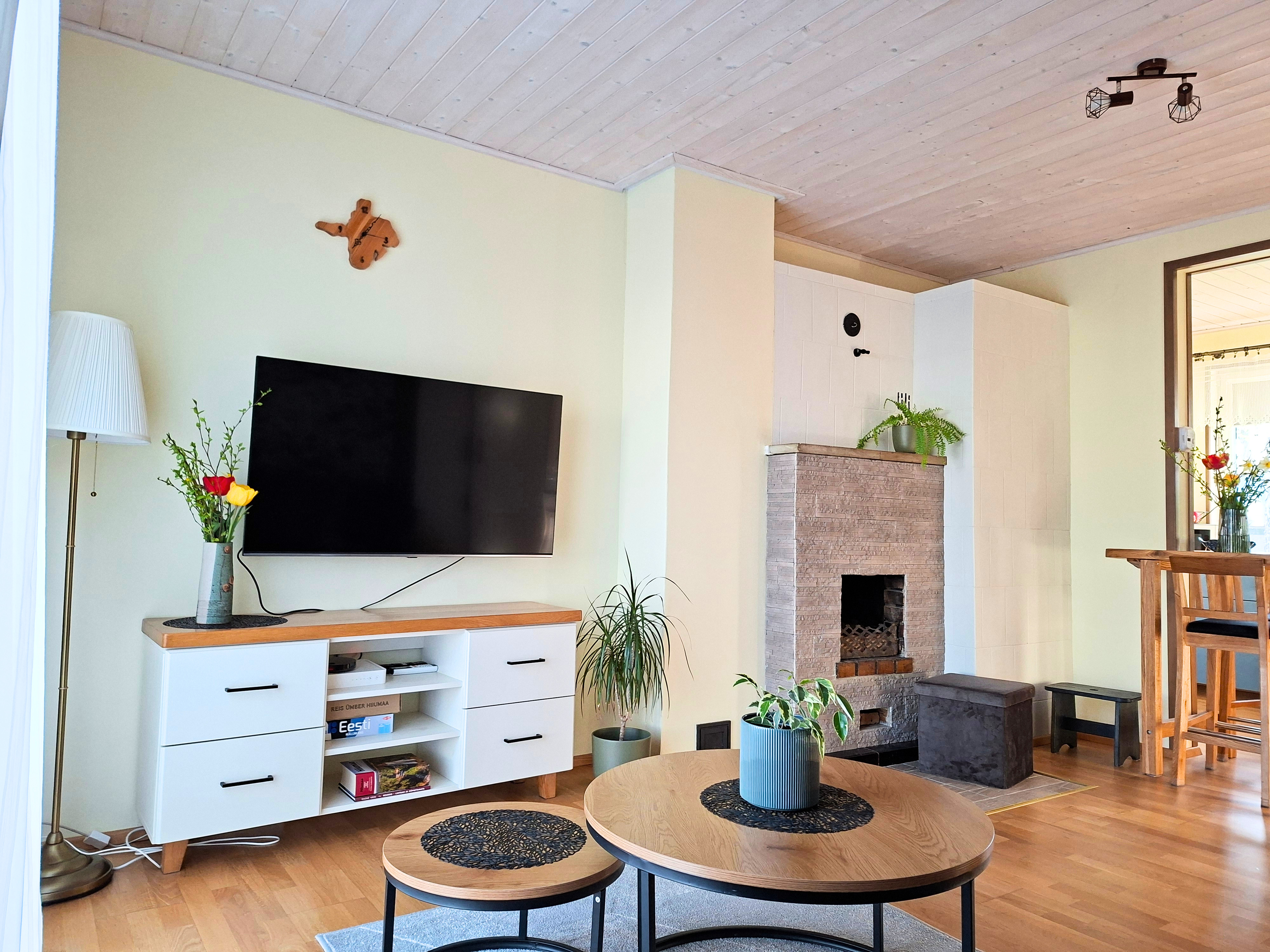 Televiisor ja kamin elutoas