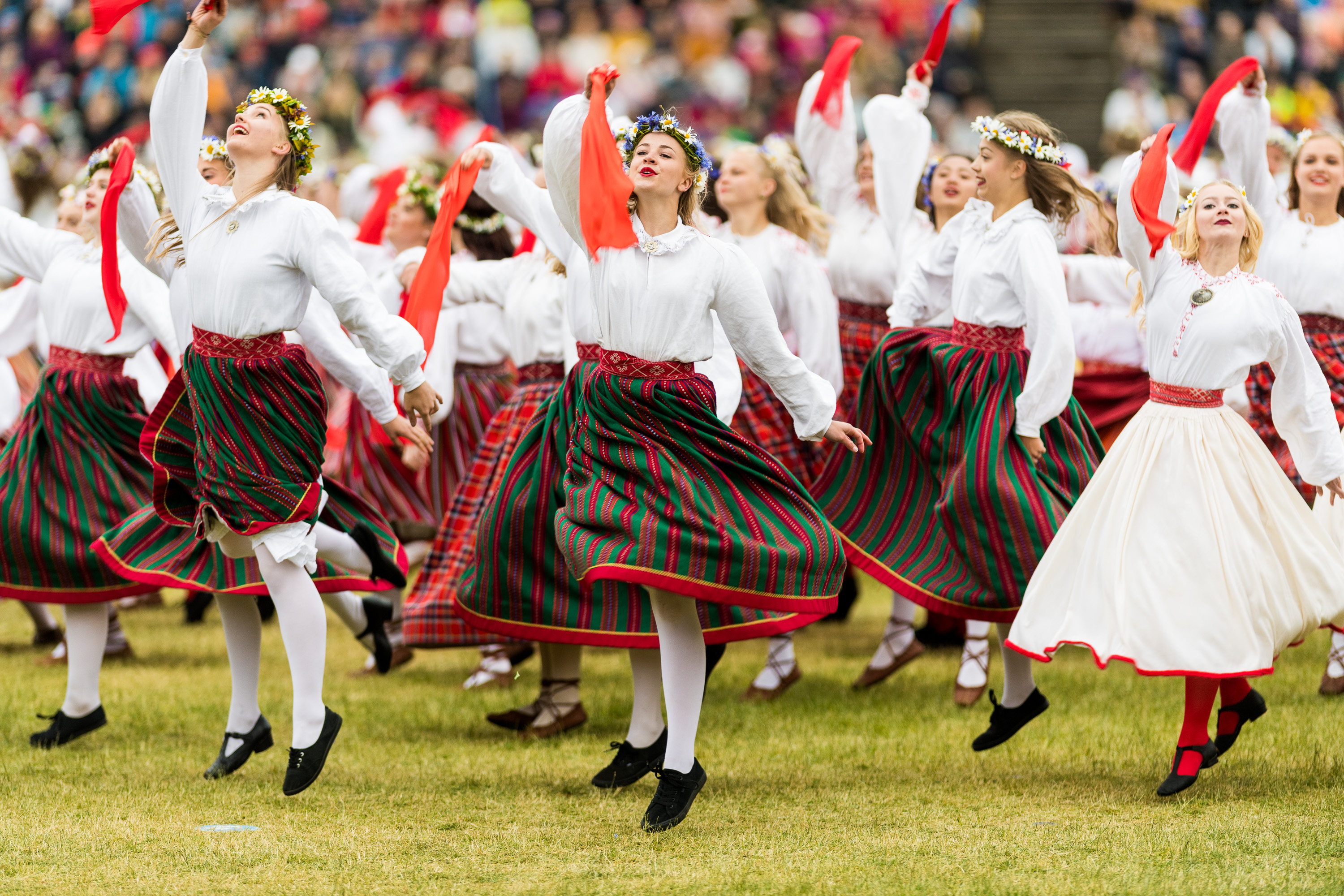 Young people in folk costumes at the Dance Celebration in Tallinn